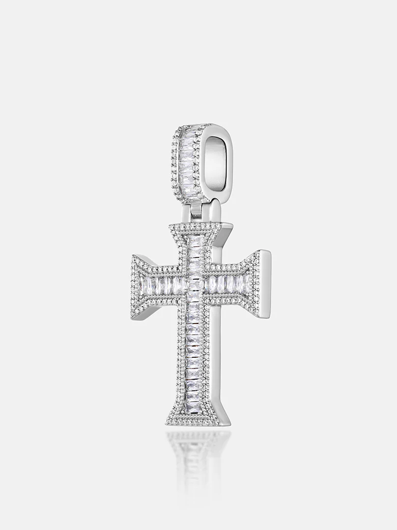 Moissanite Templar Baguette Cross Pendant - Image 4