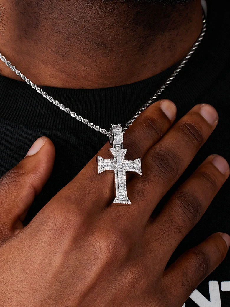 Moissanite Templar Baguette Cross Pendant - Image 5