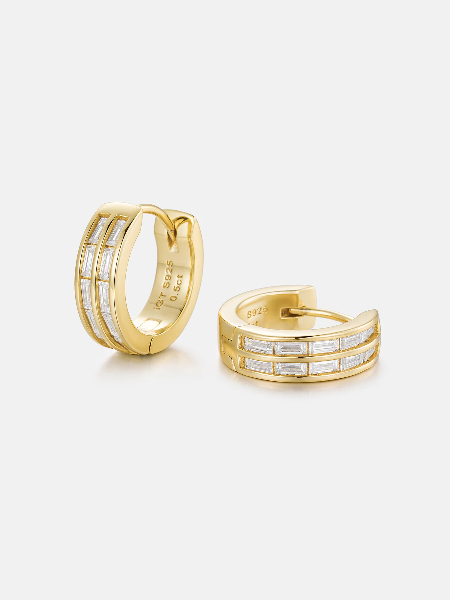 Moissanite Two Row Baguette Hoop Earrings - Image 3