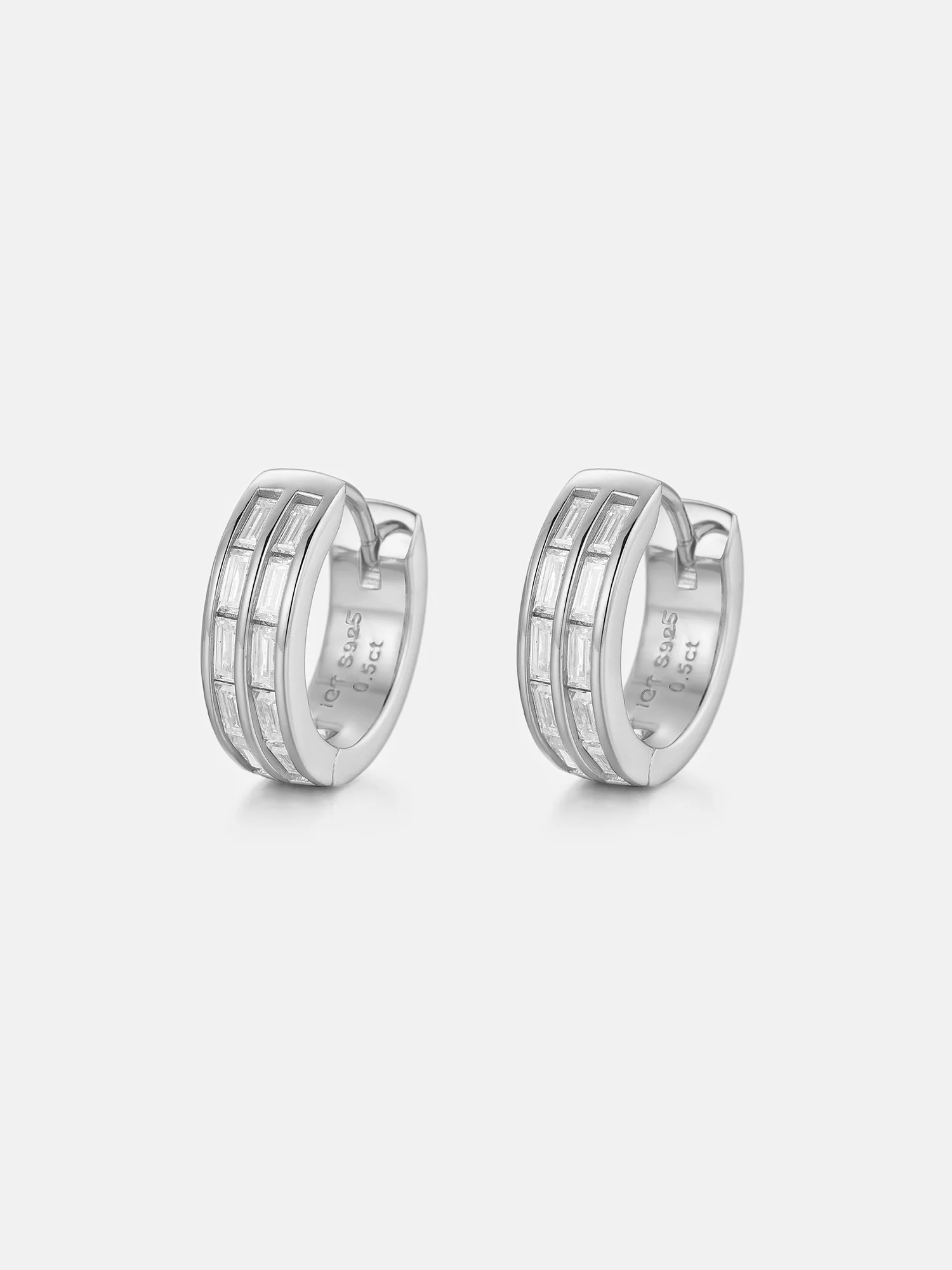 Moissanite Two Row Baguette Hoop Earrings - Image 6