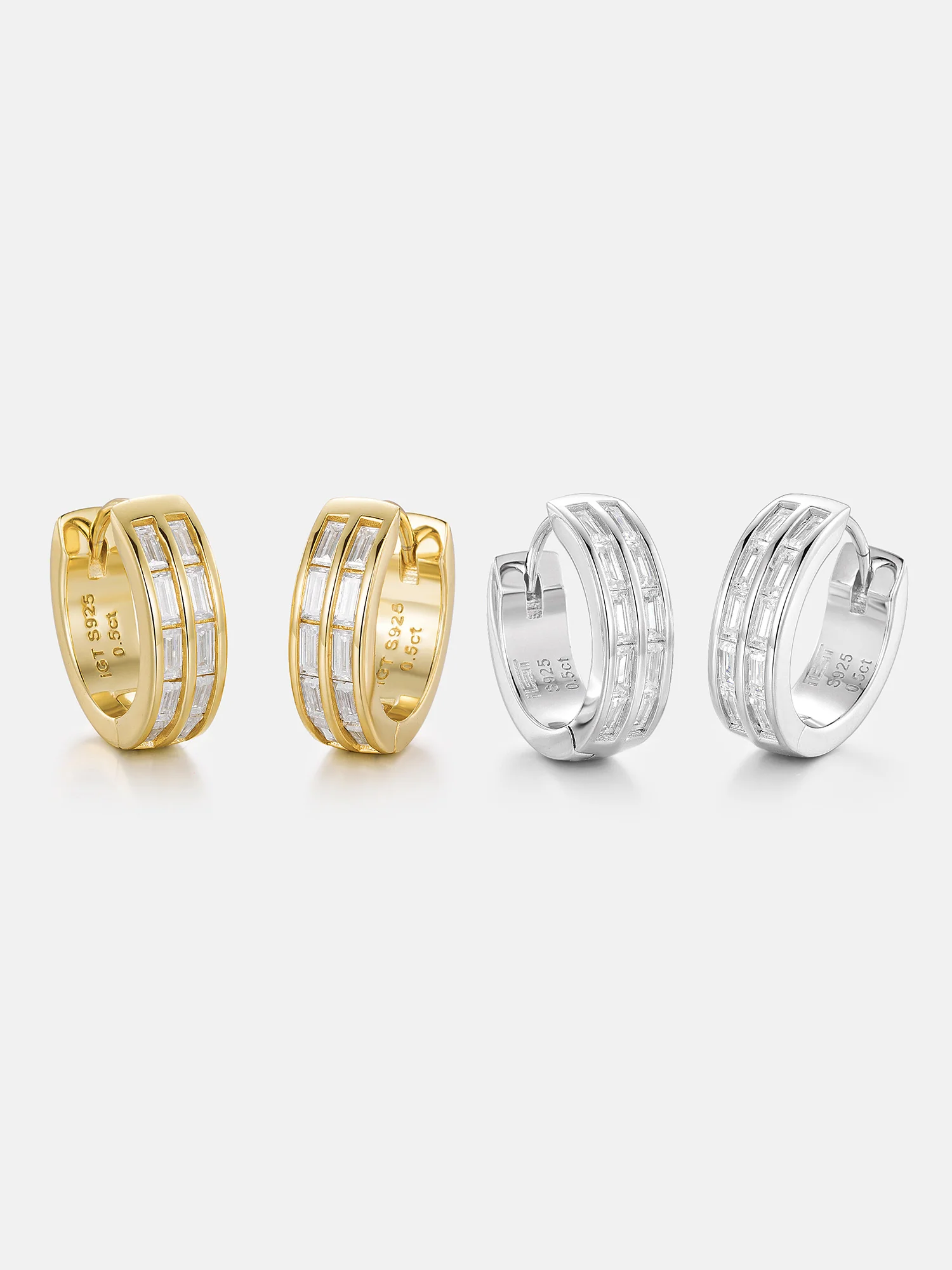 Moissanite Two Row Baguette Hoop Earrings - Image 7