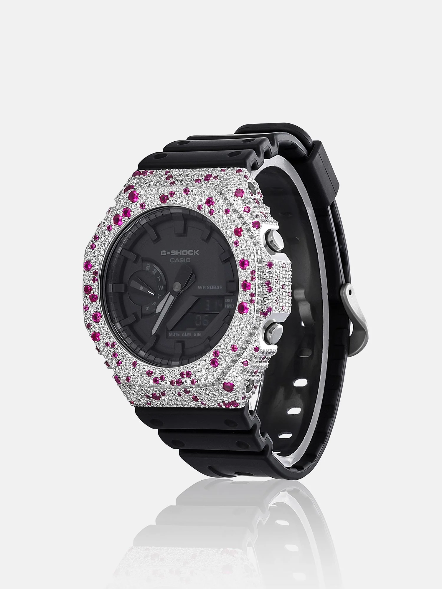 Mosaic Pink Gem & White Moissanite Bezel For GA-2100 Watch - Image 7