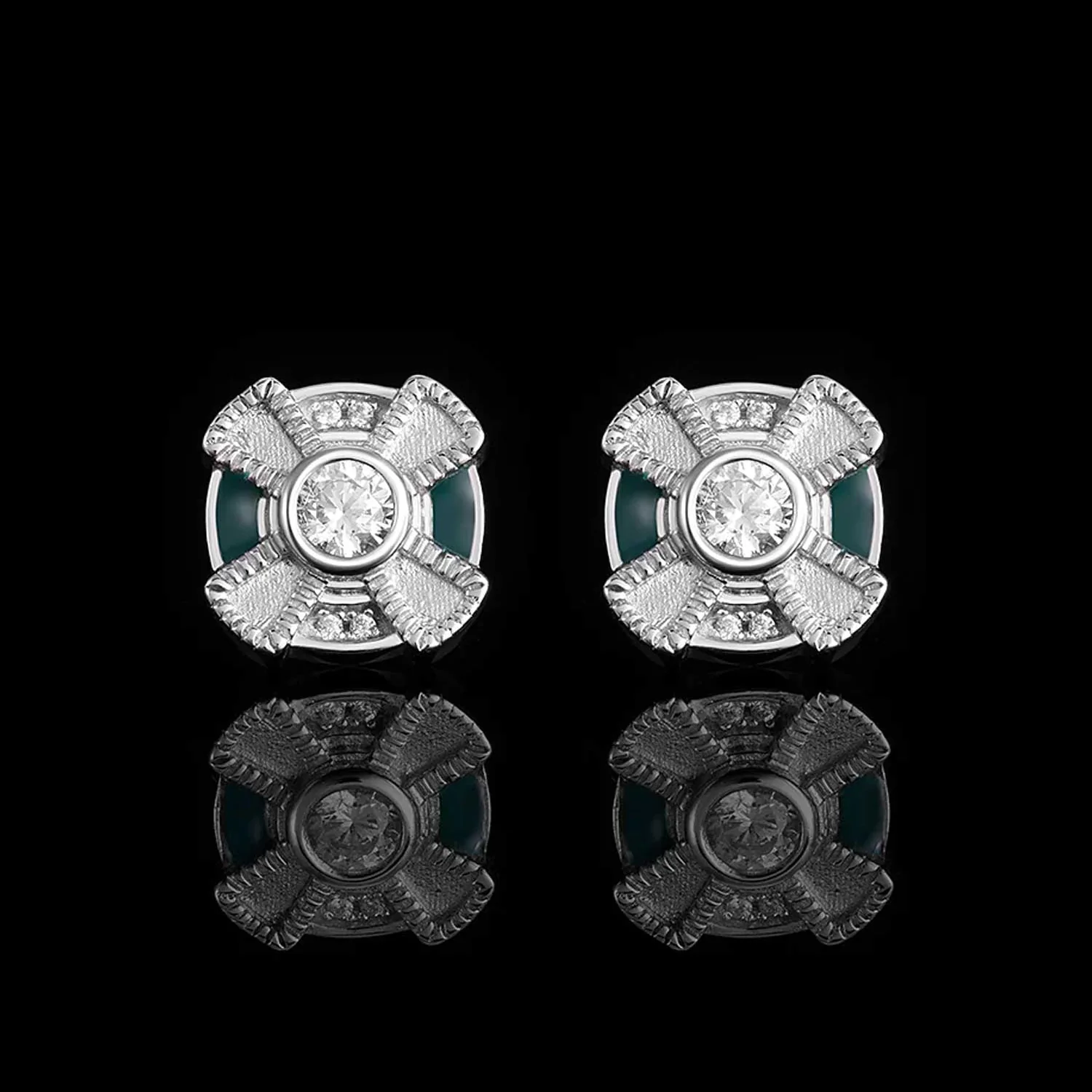 Mossanite Enamel Pinwheel Stud Earrings
