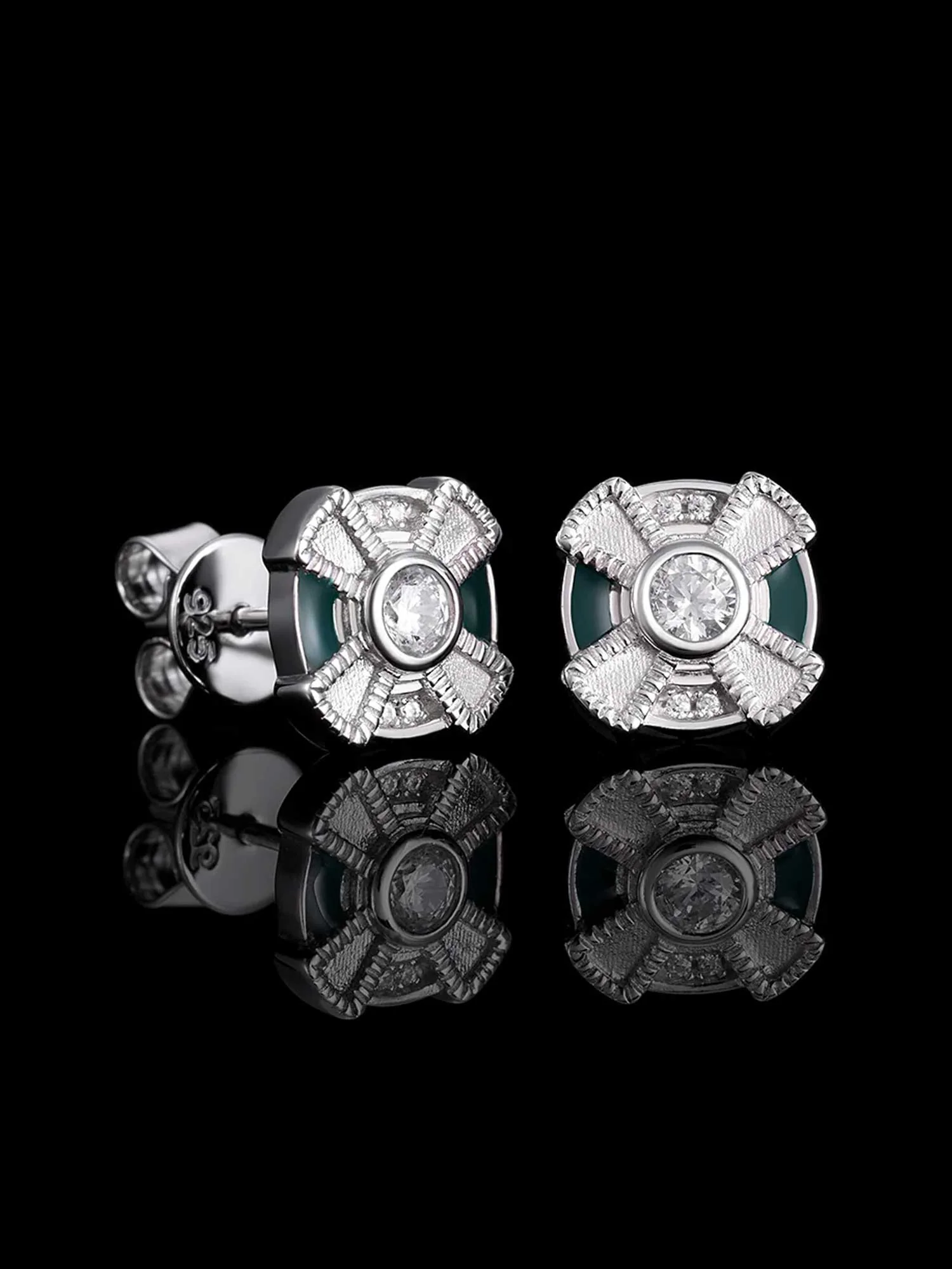 Mossanite Enamel Pinwheel Stud Earrings - Image 2
