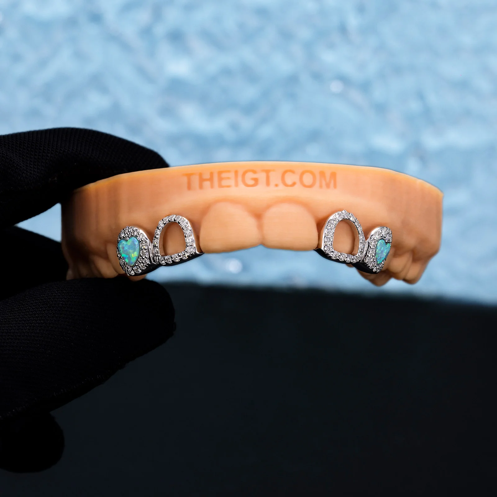 Open Face With Heart Opal Grillz - Image 4