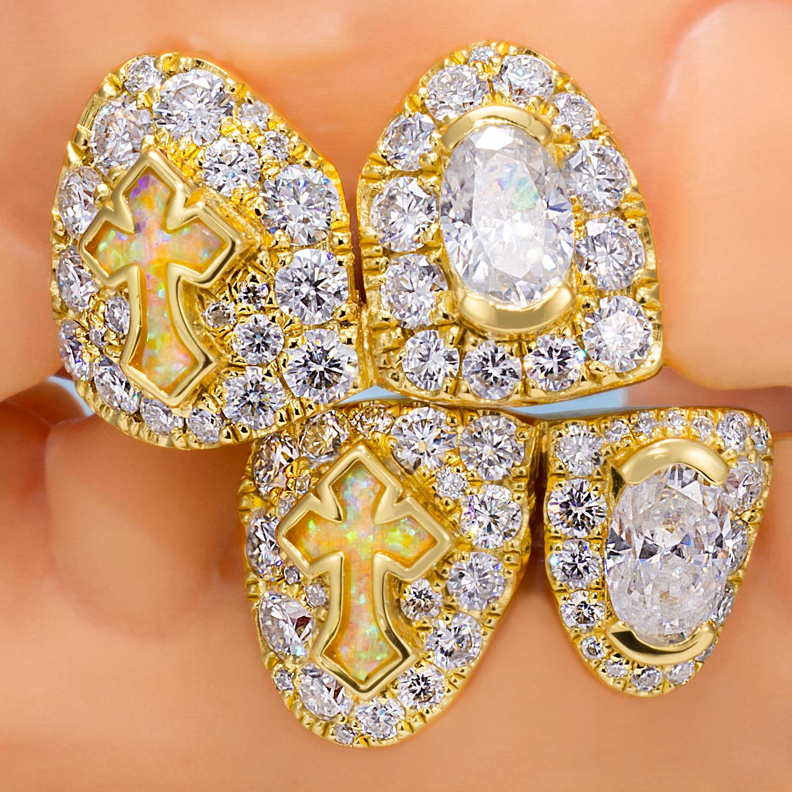 Oval Cut Diamond On Center W Opal Cross Fang Grillz - Image 3