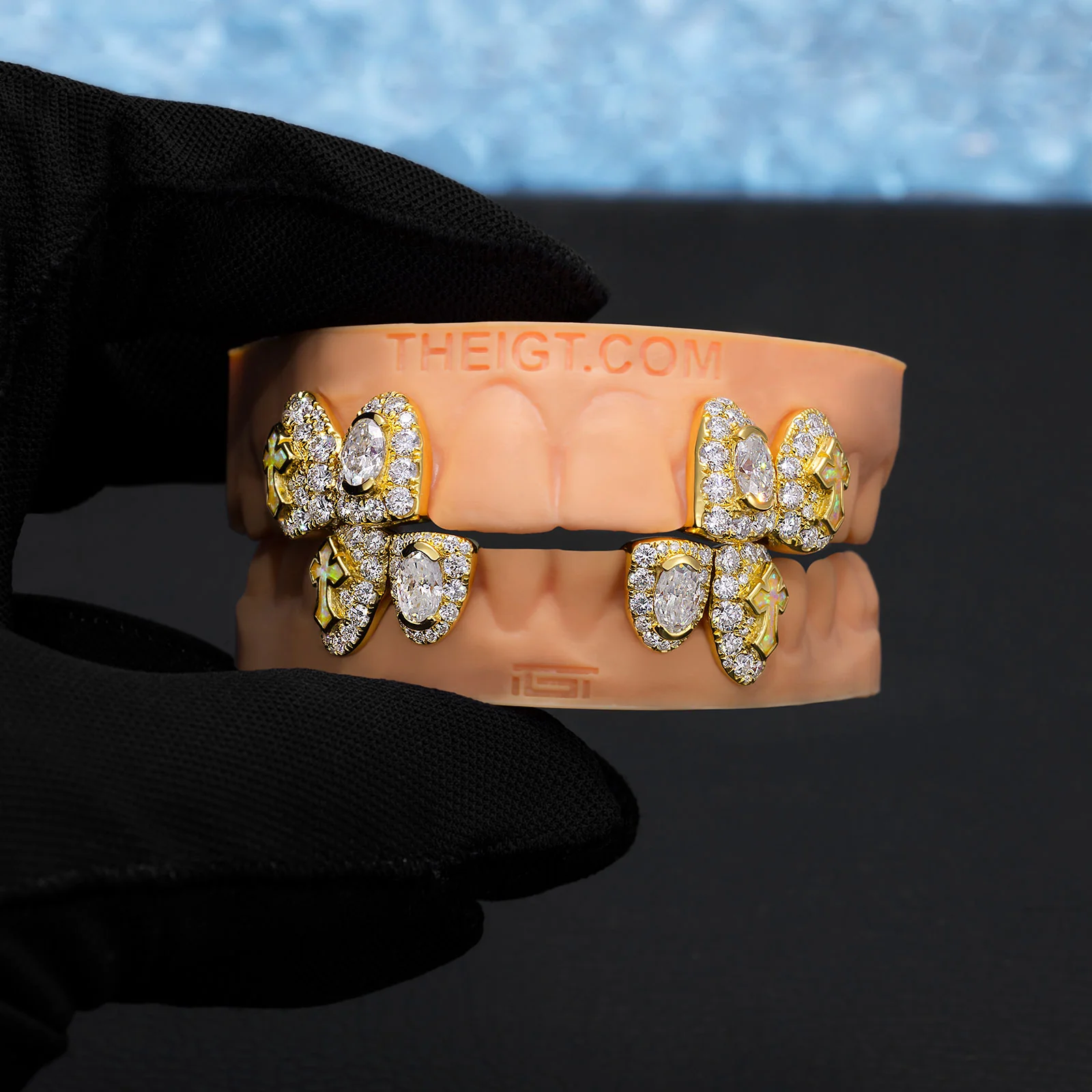 Oval Cut Diamond On Center W Opal Cross Fang Grillz - Image 7