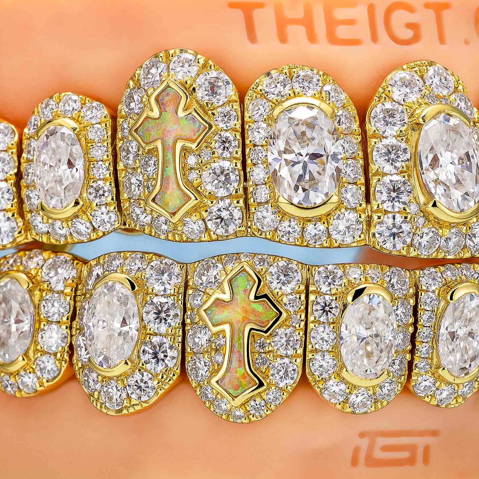 Oval Cut Diamond On Center W Opal Cross Grillz - Image 3