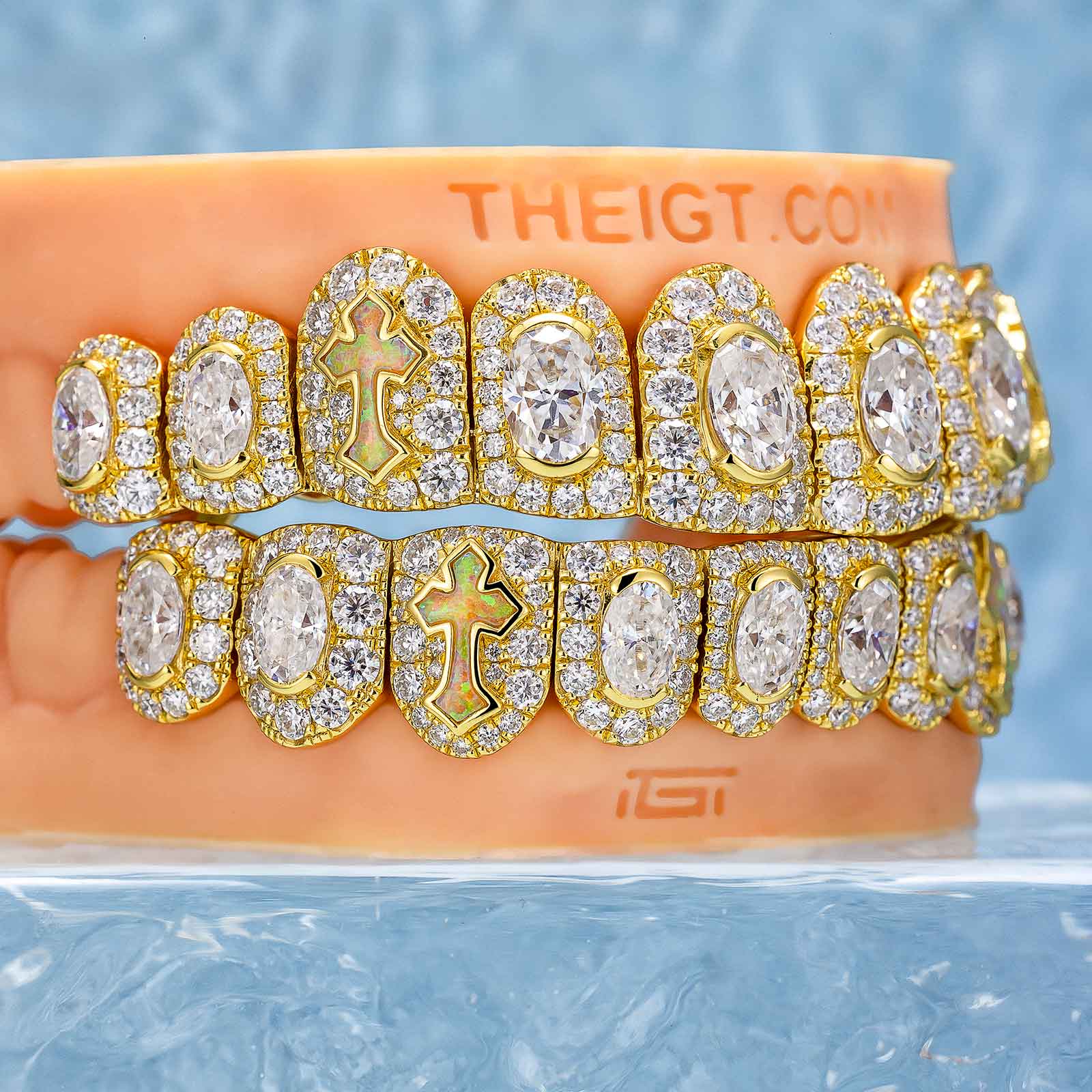 Oval Cut Diamond On Center W Opal Cross Grillz - Image 4