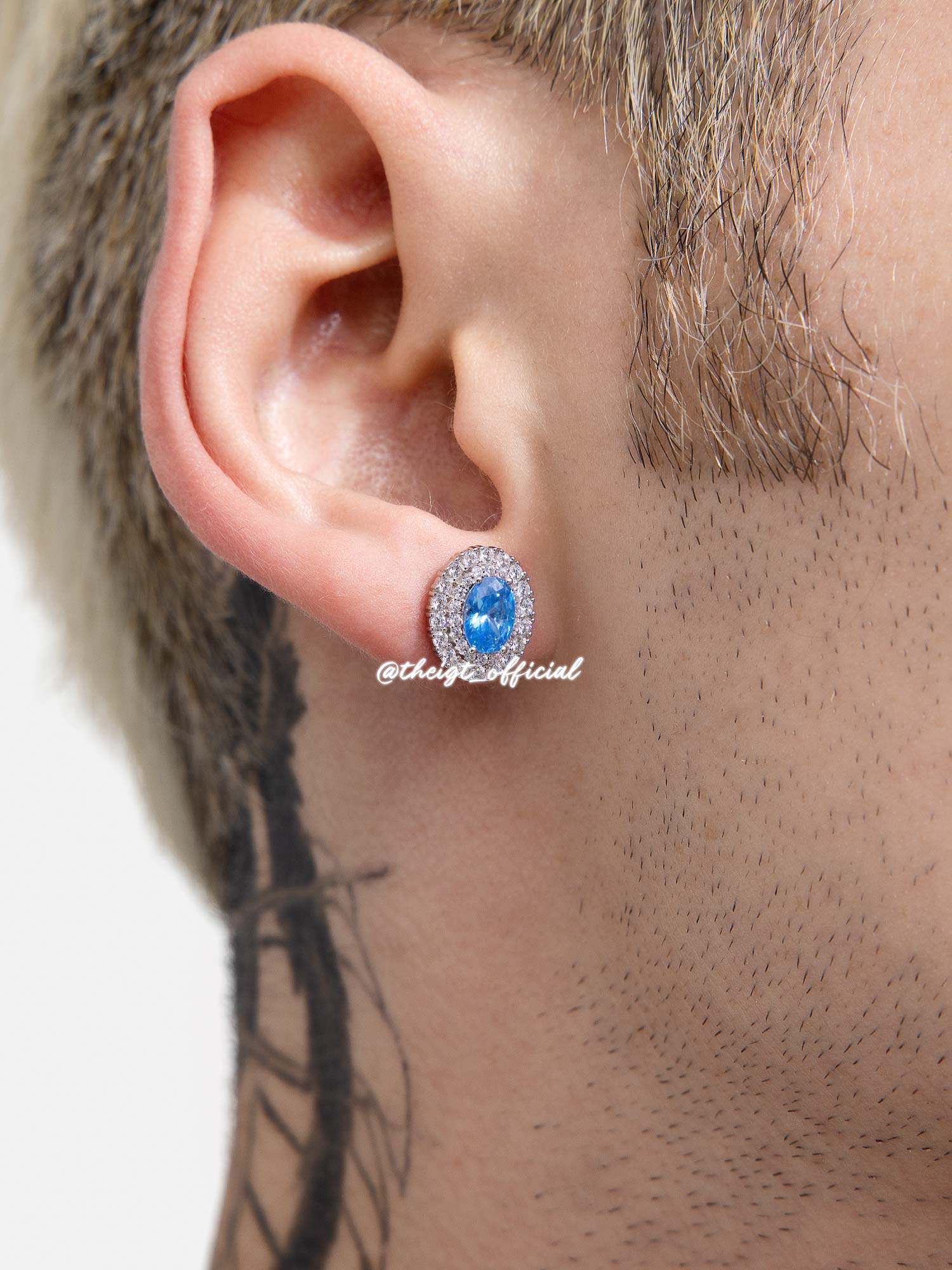 Oval Cut Halo Colored Gem & Moissanite Stud Earrings - Image 6