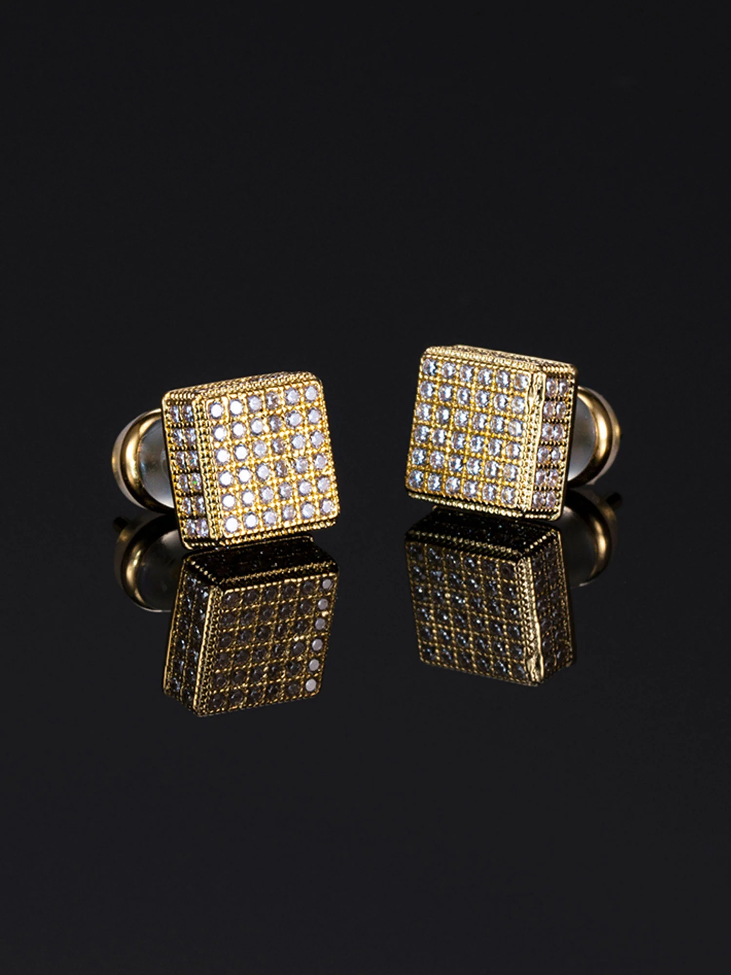 Pack White / Yellow Gold  Pave Square Earrings - Image 6
