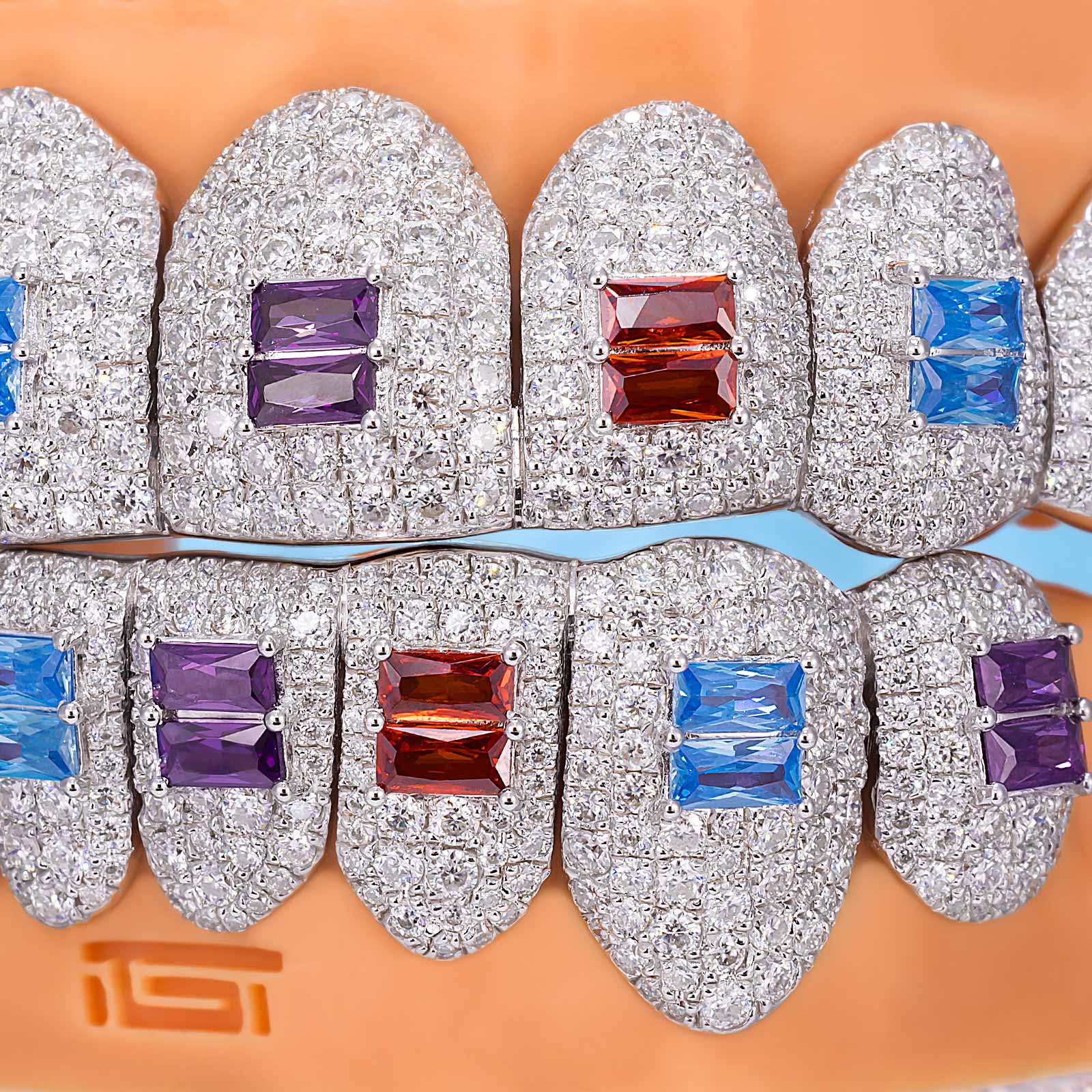 Pave Setting Diamond Grillz Radiant Cut Purple Sapphire - Image 10