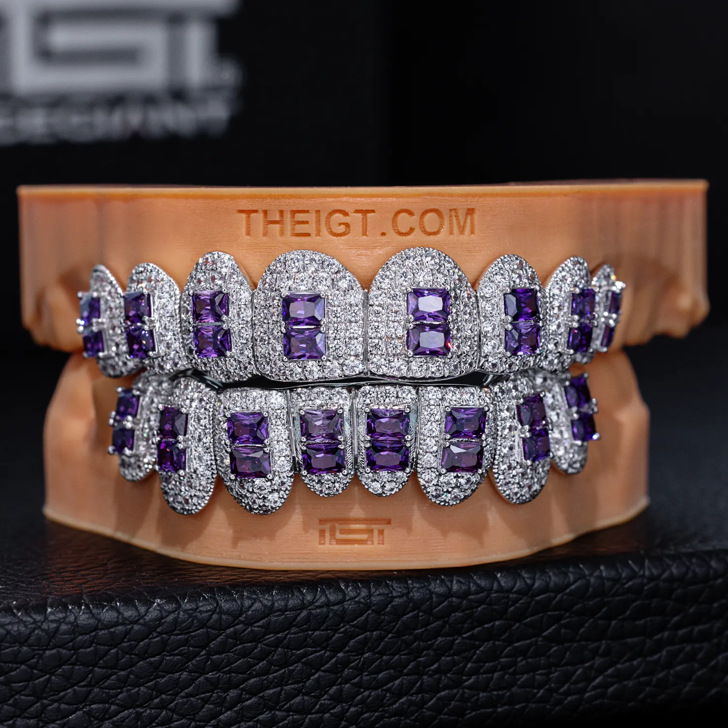 Pave Setting Diamond Grillz Radiant Cut Purple Sapphire - Image 2