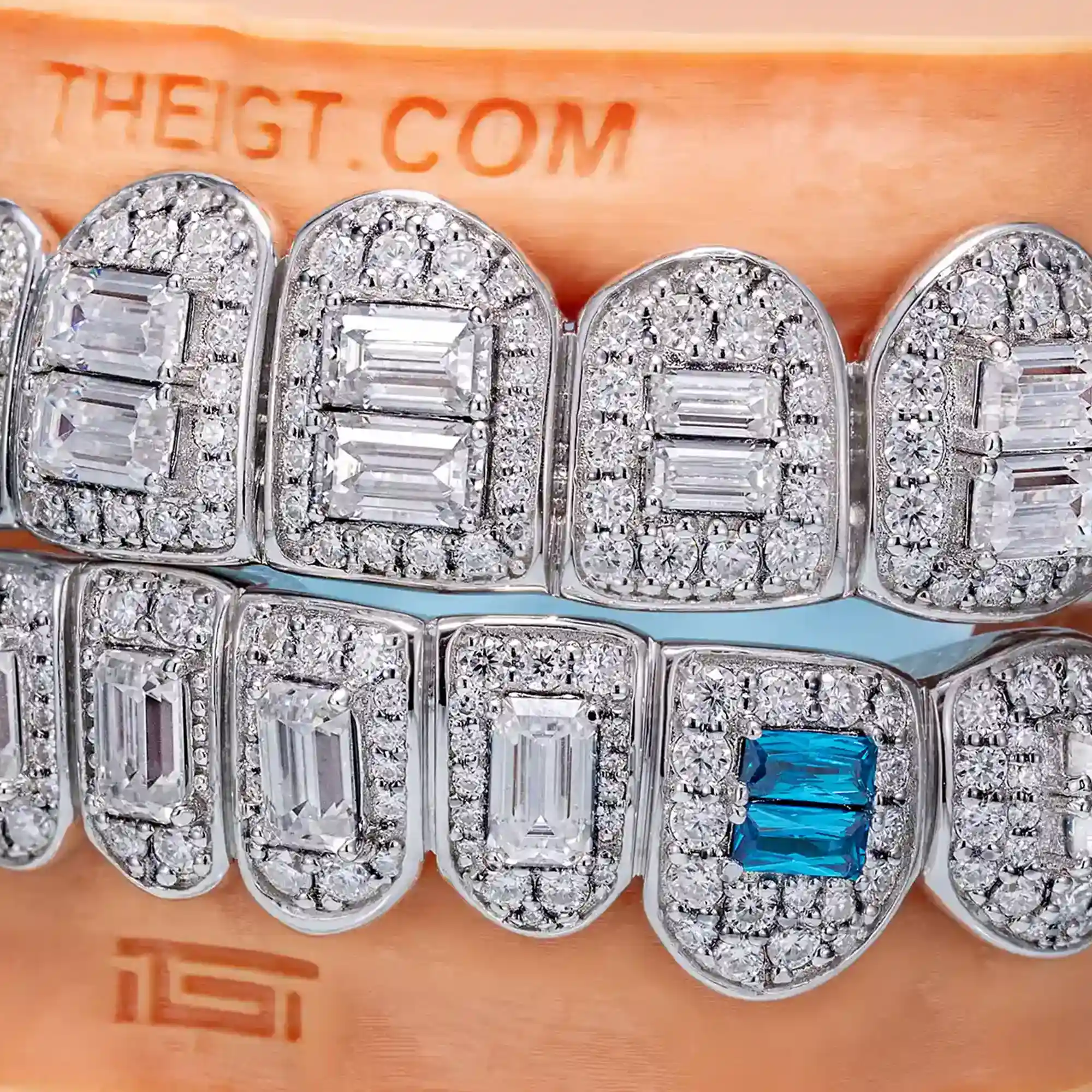 Pave Setting Diamond Grillz Radiant Cut Purple Sapphire - Image 5