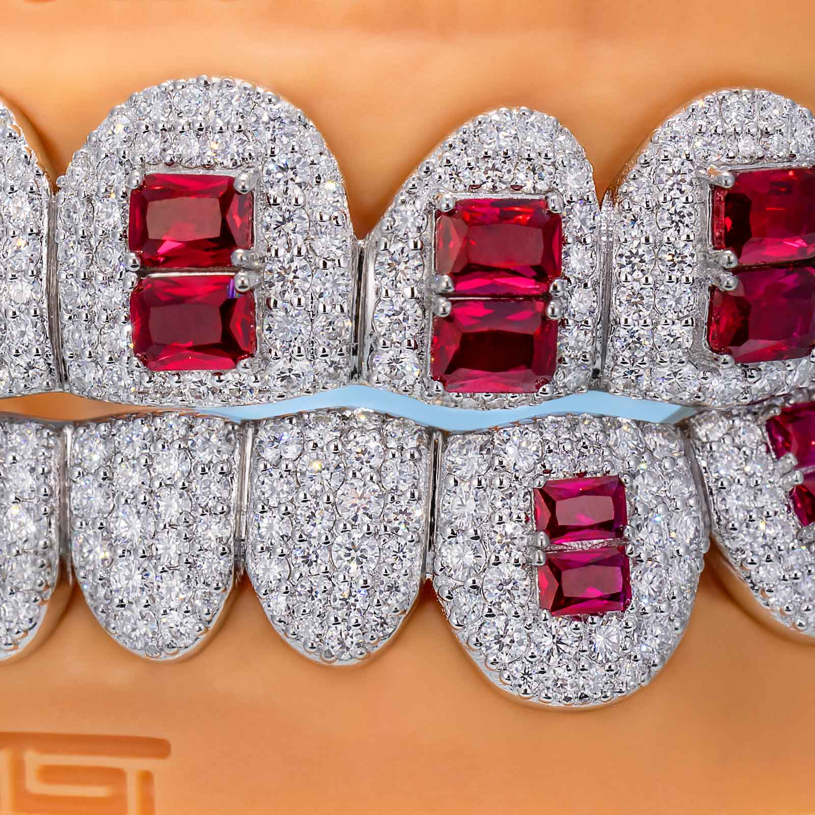 Pave Setting Diamond Grillz Radiant Cut Purple Sapphire - Image 6
