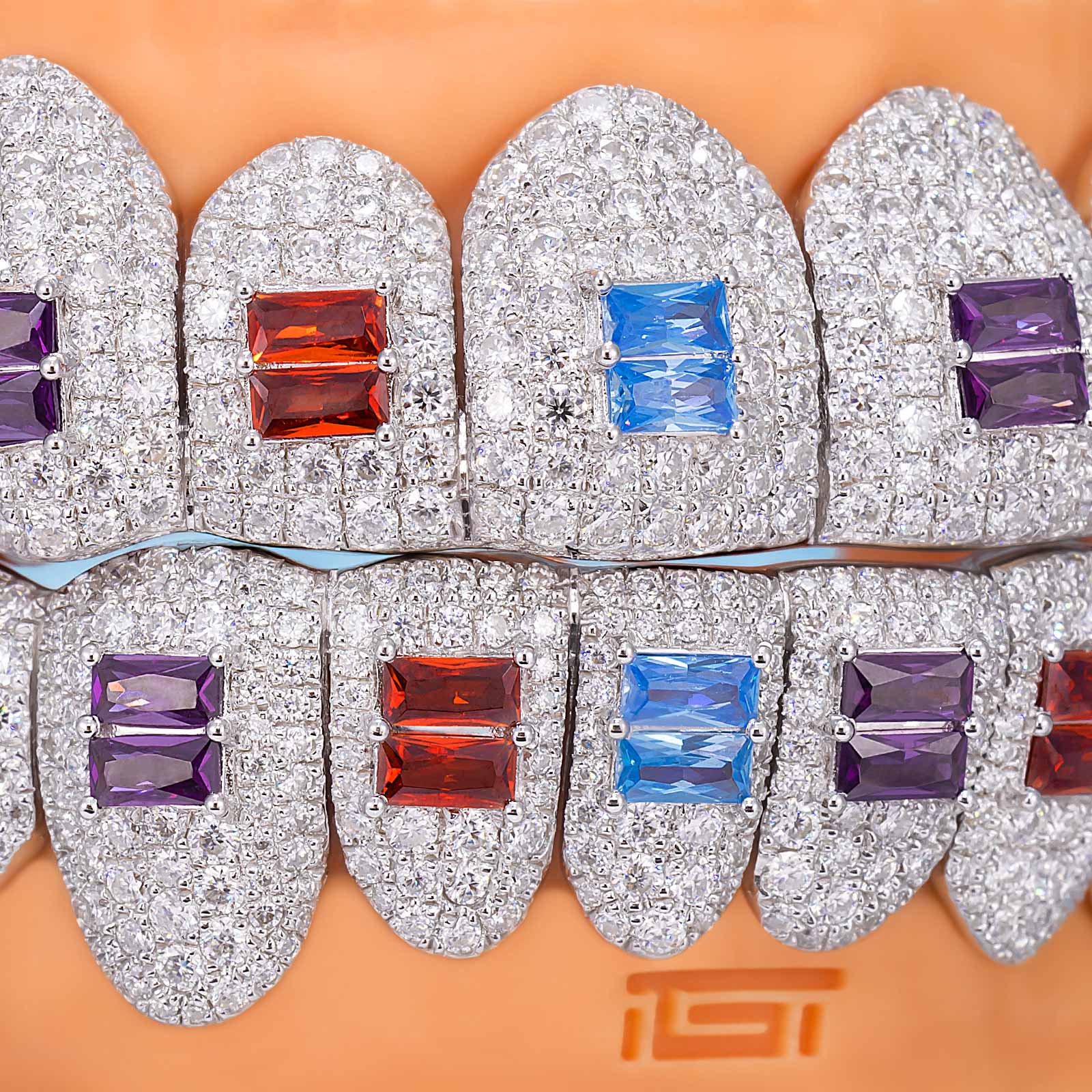 Pave Setting Diamond Grillz Radiant Cut Purple Sapphire - Image 9