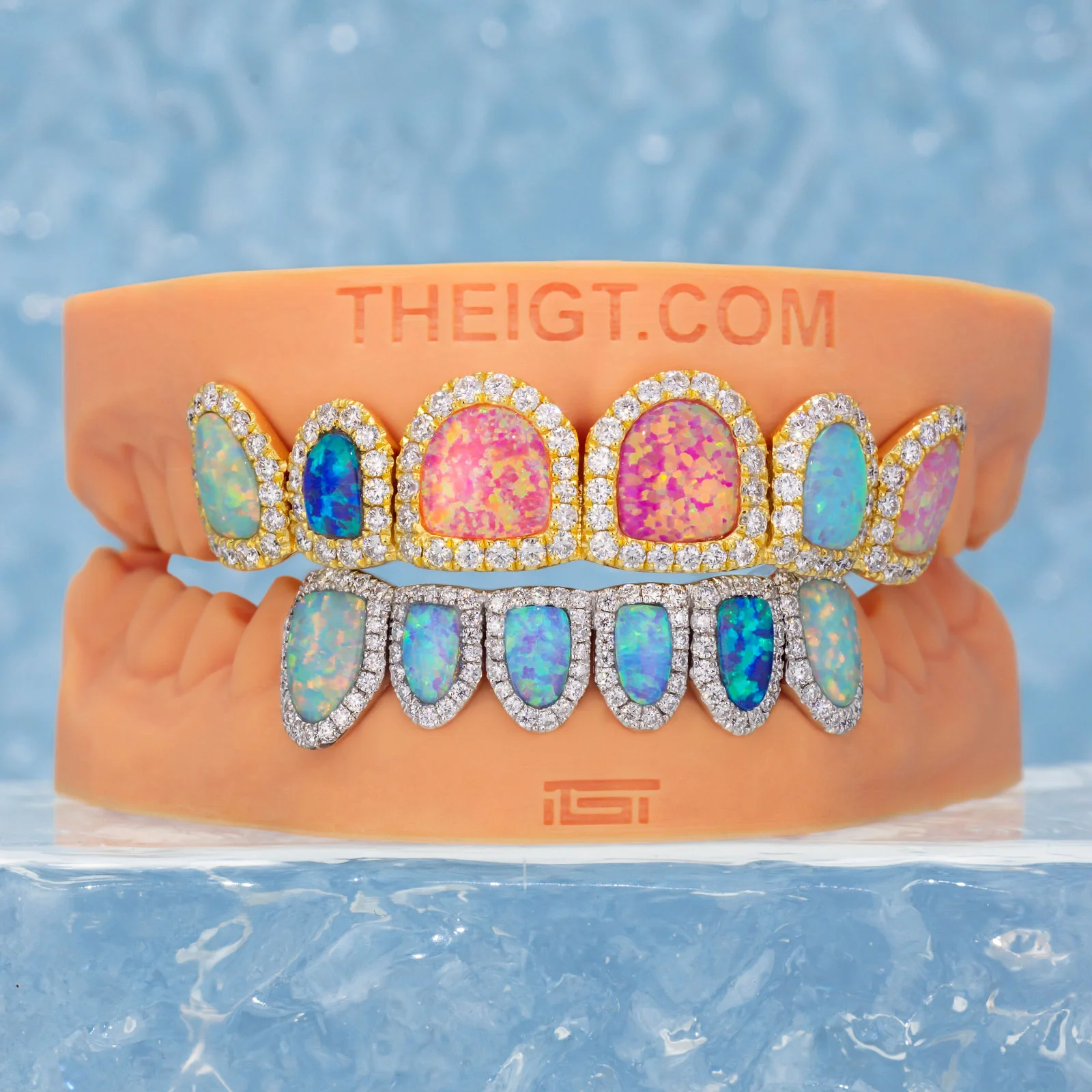 Pave Setting Multi-Colored Opal Diamond Grillz - Image 4