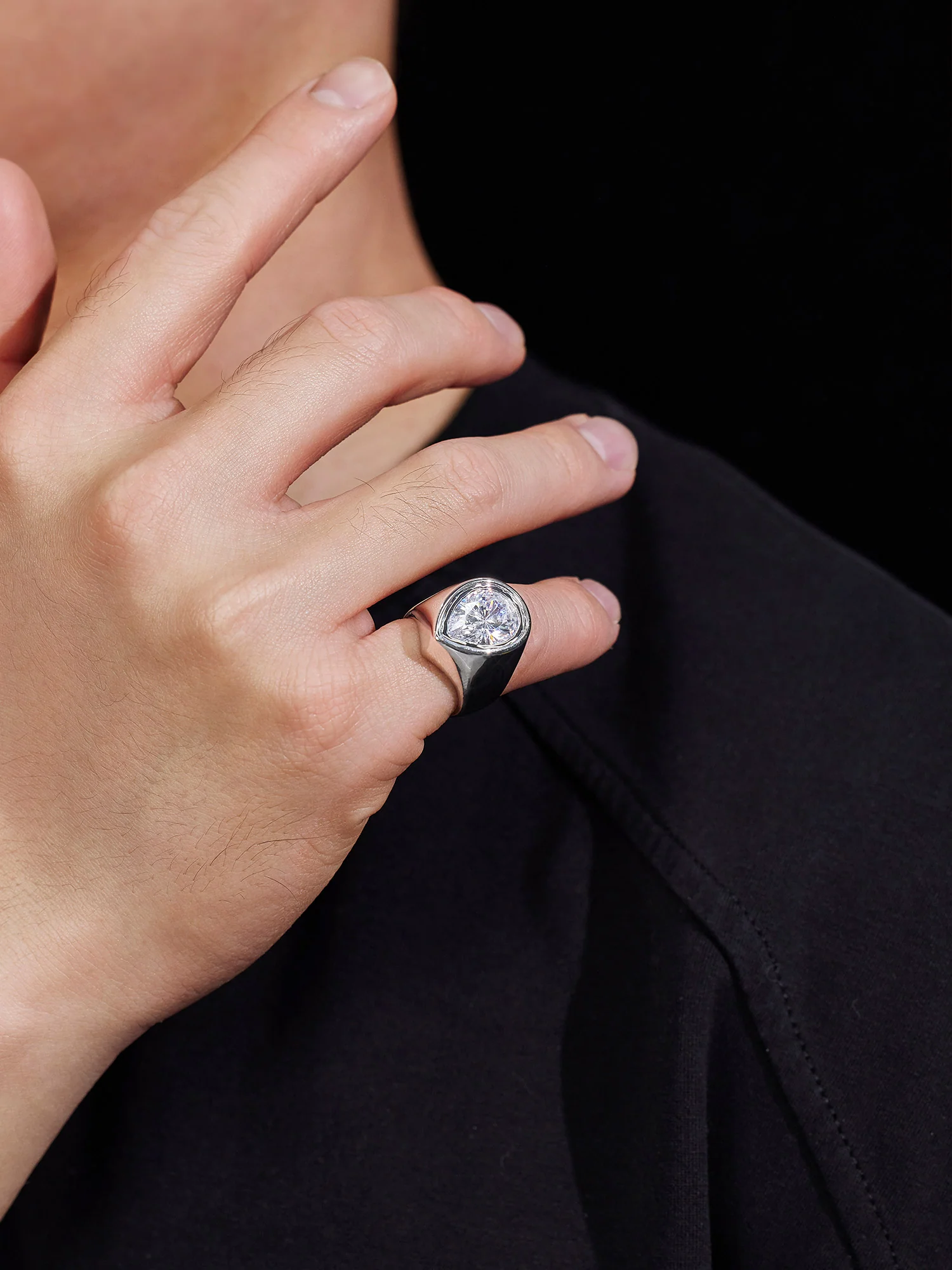 Pear Bezel-Set Moissanite Pinky Ring 8.0CTW - Image 5
