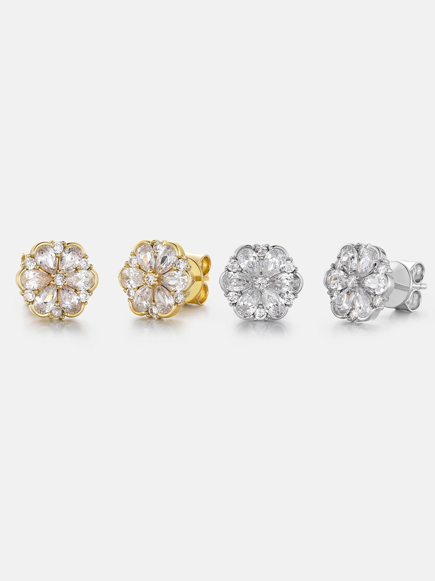 Pear Cut Moissanite Petal Cluster Stud Earrings - Image 2