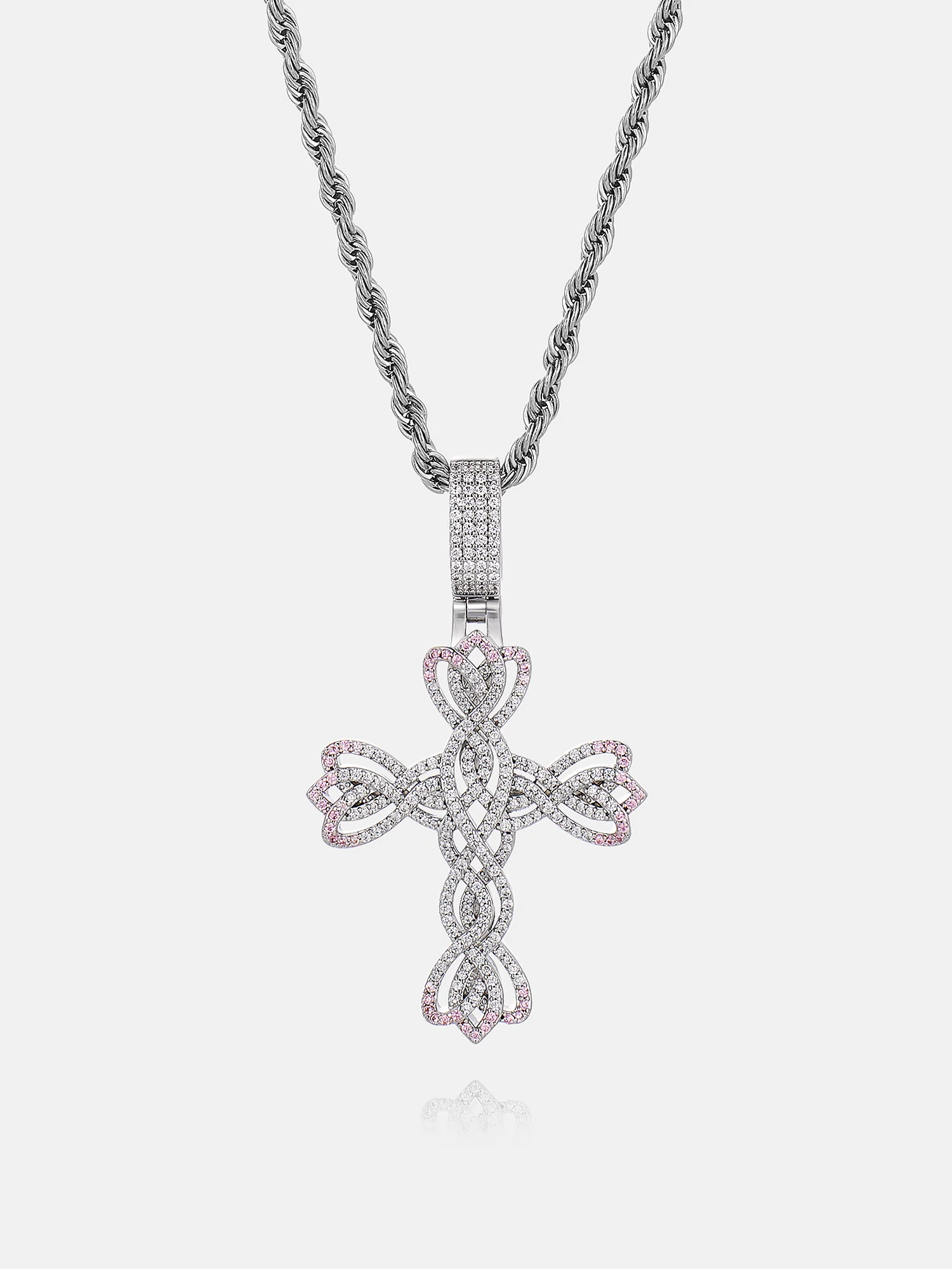 Pink Accent Moissanite Bloom Cross Pendant