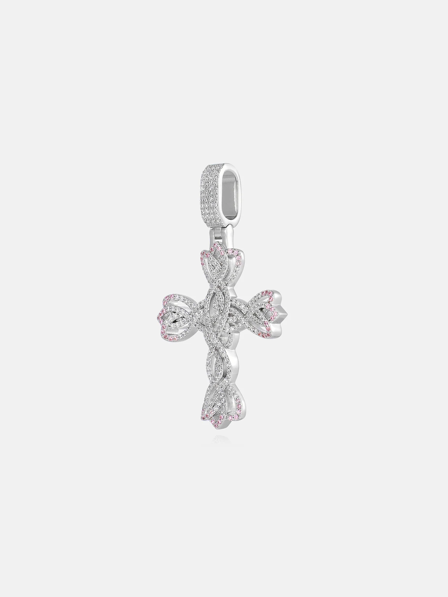 Pink Accent Moissanite Bloom Cross Pendant - Image 2