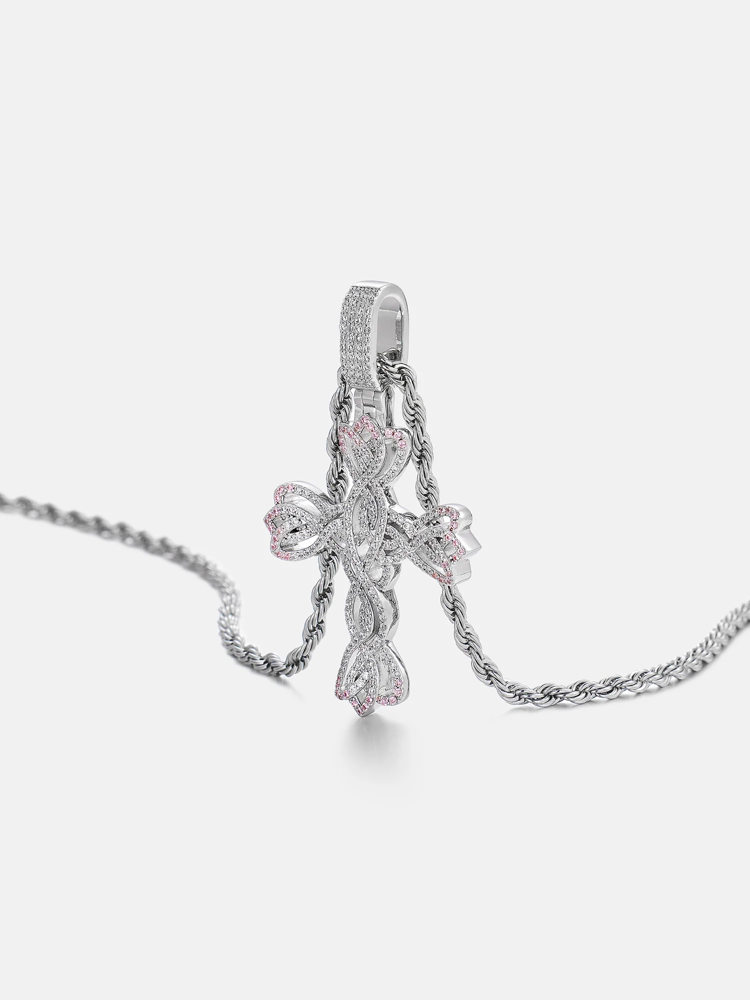 Pink Accent Moissanite Bloom Cross Pendant - Image 3