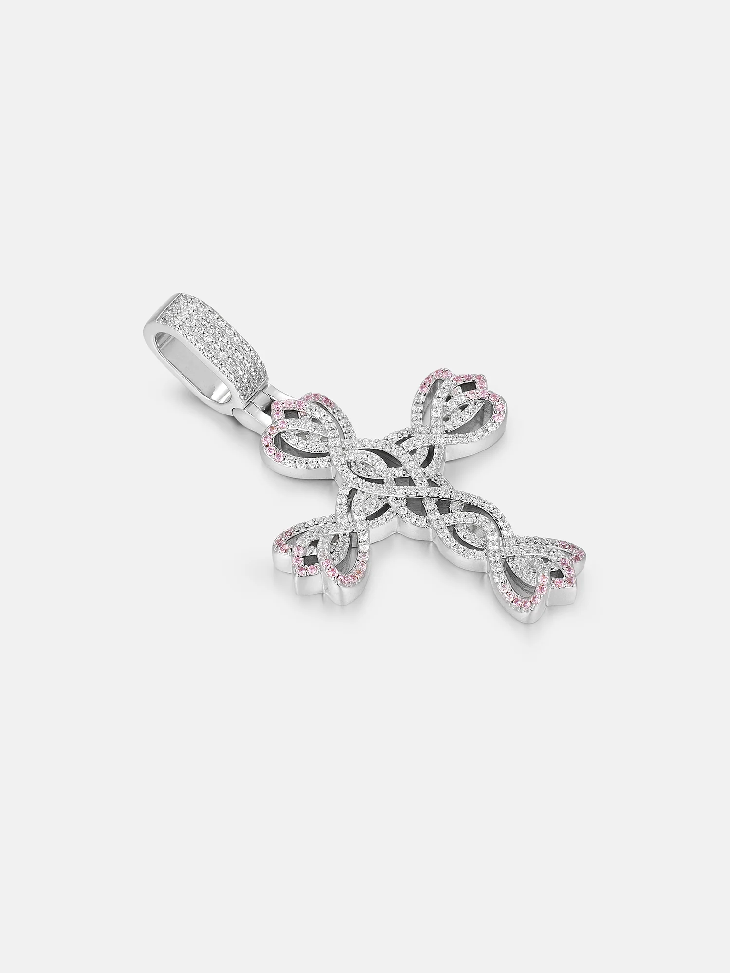 Pink Accent Moissanite Bloom Cross Pendant - Image 4