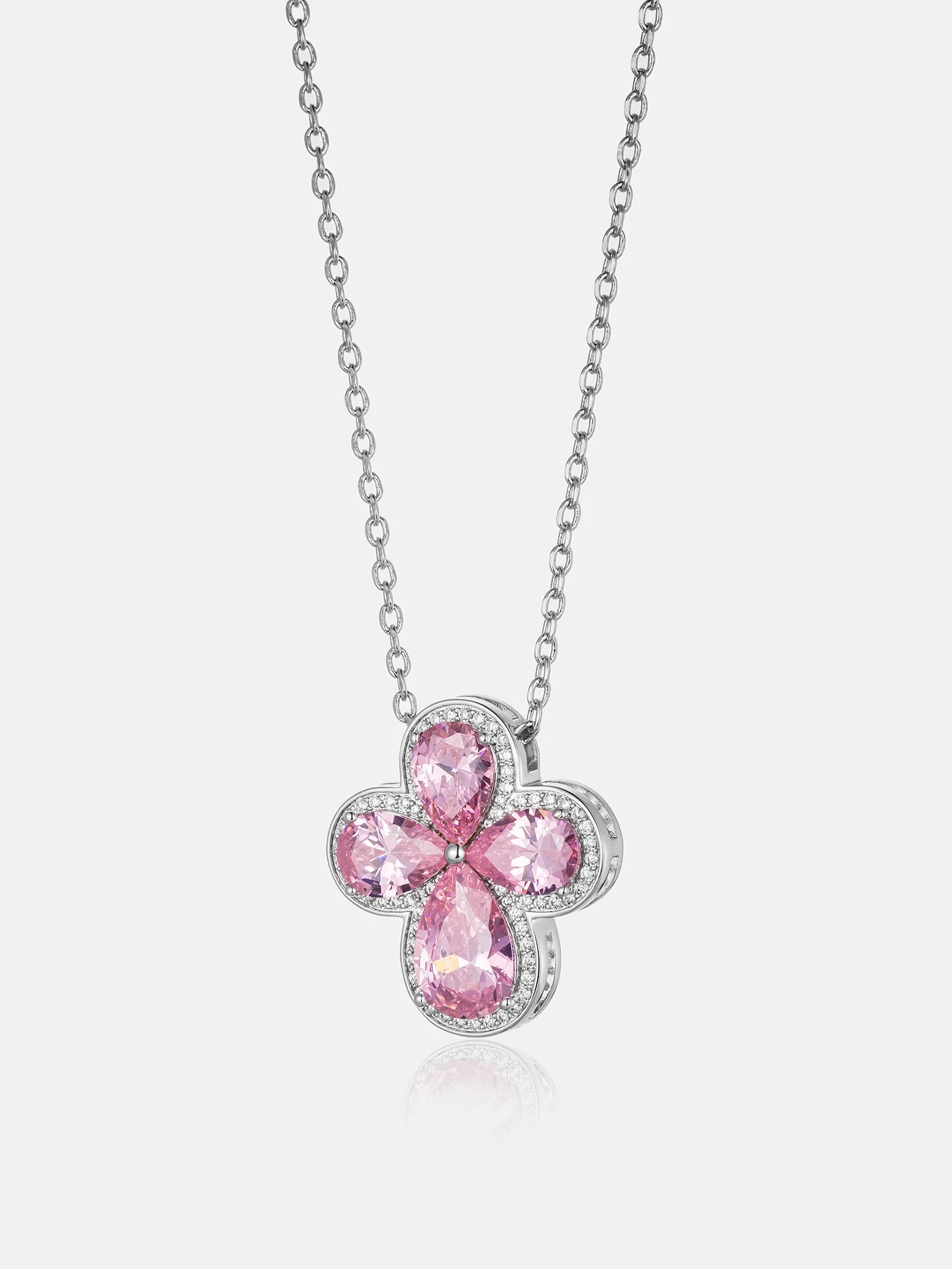 Pink Gemstone Moissanite Four Leaf Clover Adjustable Necklace - Image 2