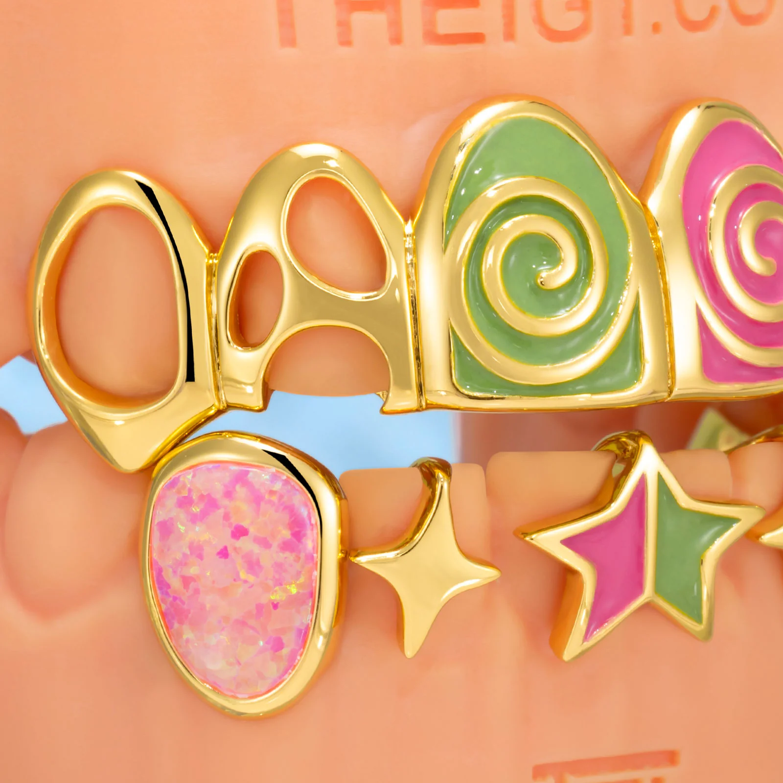 Pink & Green Enamel Swirl Grillz - Image 2