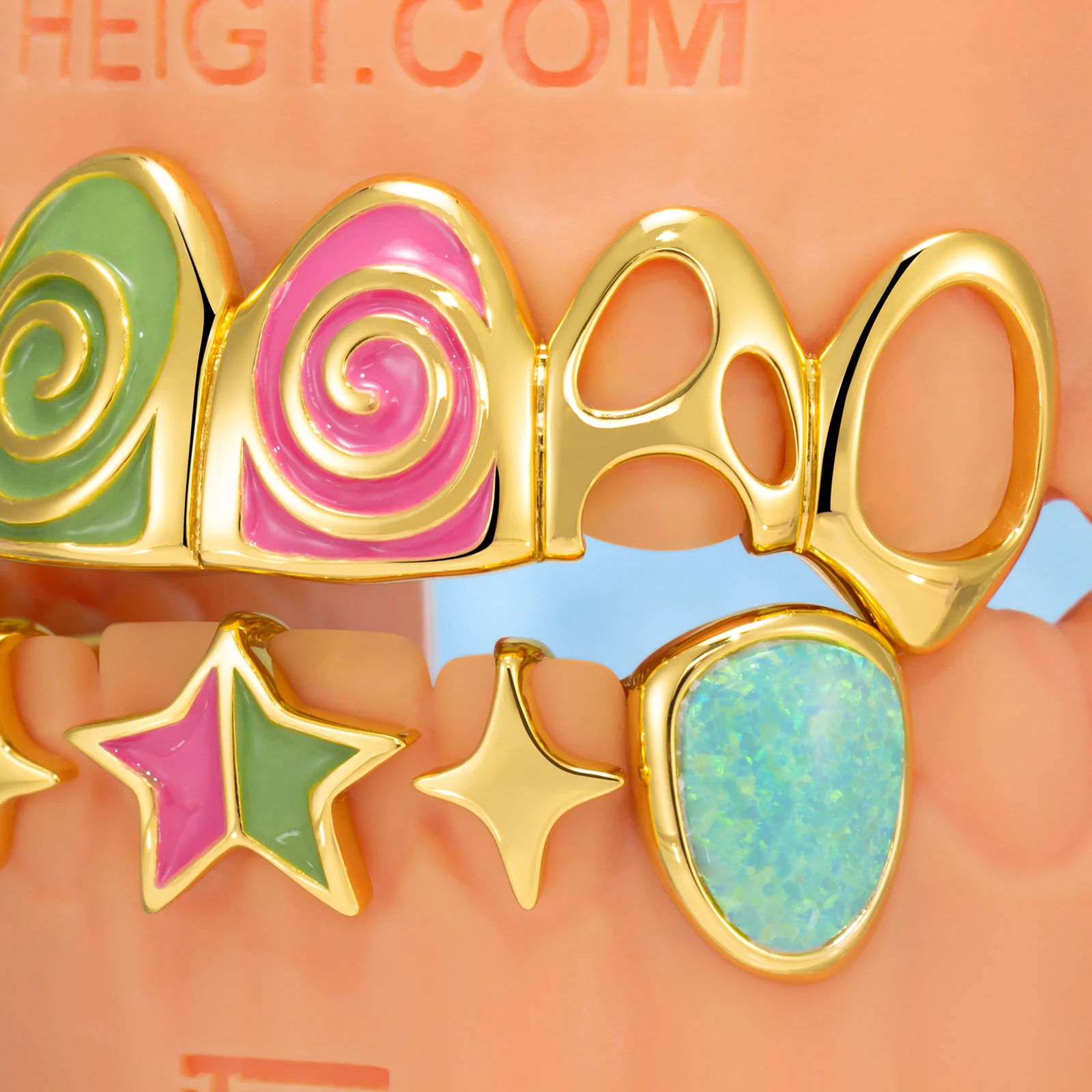 Pink & Green Enamel Swirl Grillz - Image 3