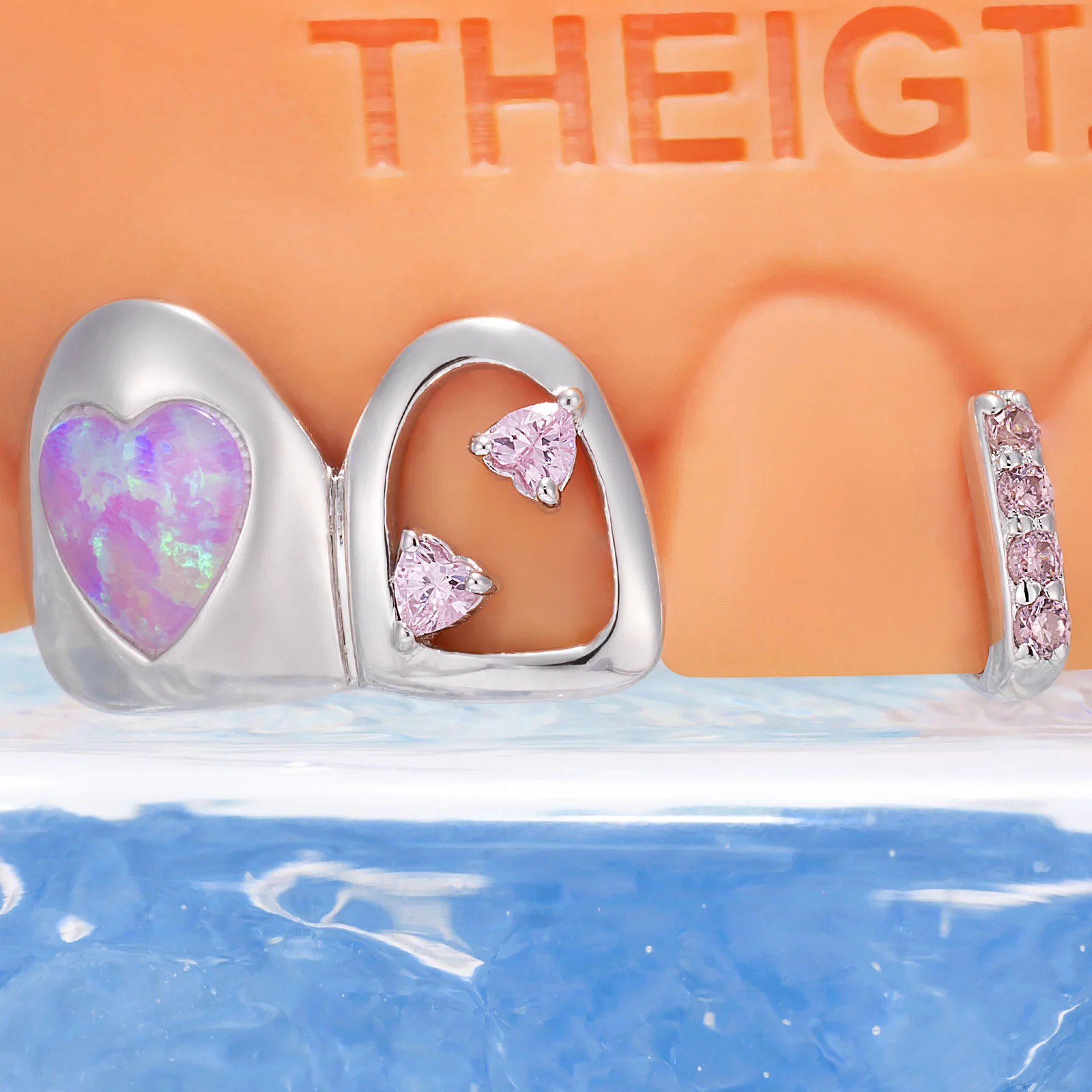 "Pink Opal Heart" Iced Bar Grillz - Image 2