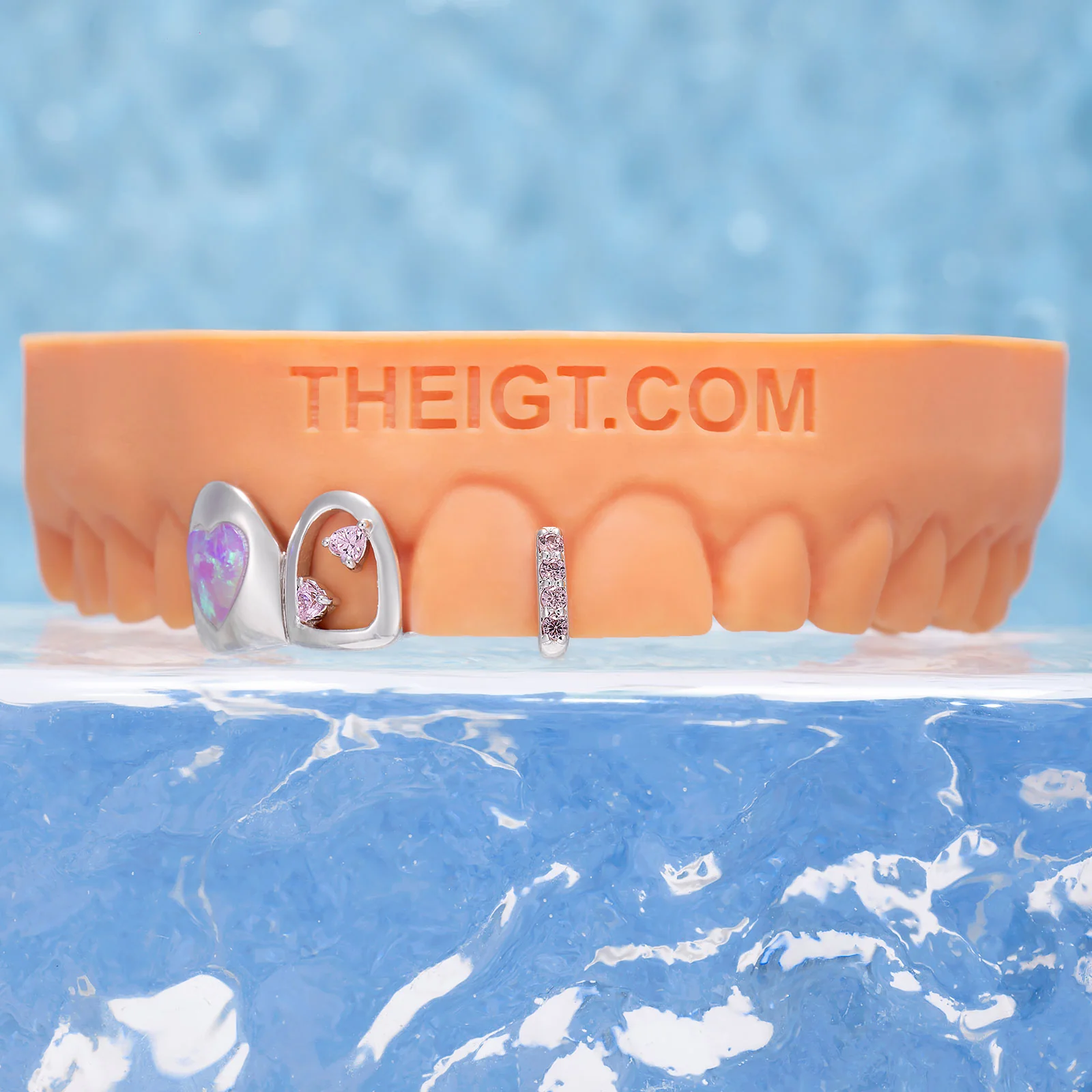 "Pink Opal Heart" Iced Bar Grillz - Image 3