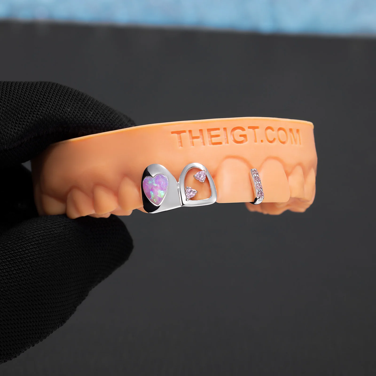 "Pink Opal Heart" Iced Bar Grillz - Image 4