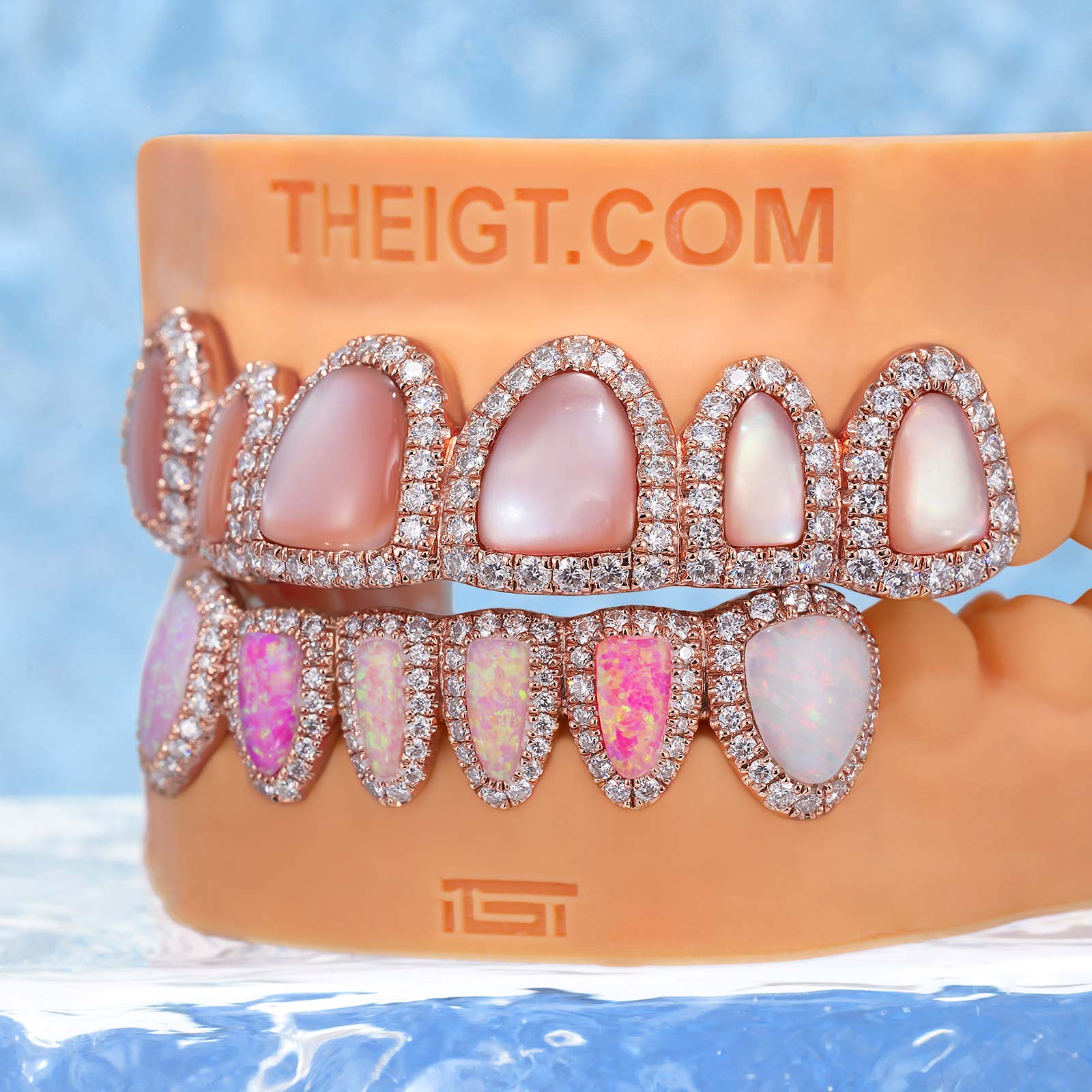 Pink Shell & Opal Diamond Grillz Set - Image 4