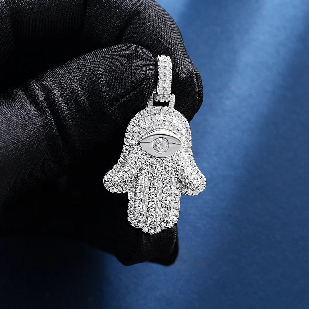 S925 Moissanite Iced Hamsa Pendant - 2.9ct - Image 5
