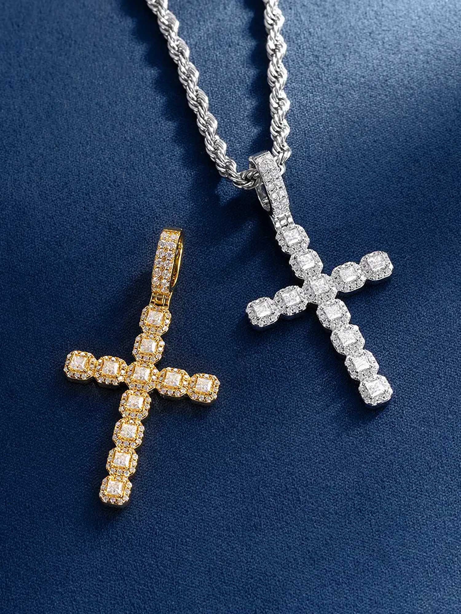 Princess Cut Moissanite Cross Pendant - Image 3