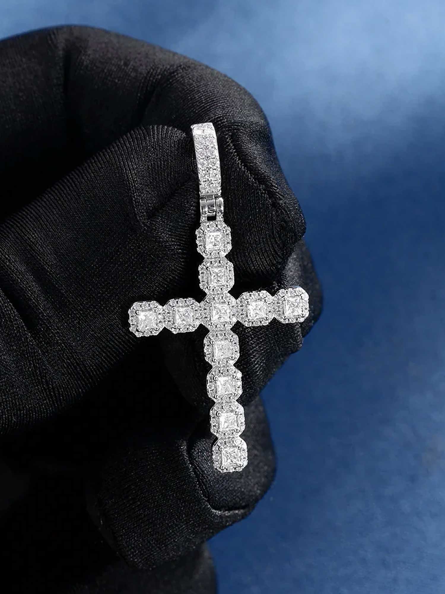 Princess Cut Moissanite Cross Pendant - Image 4