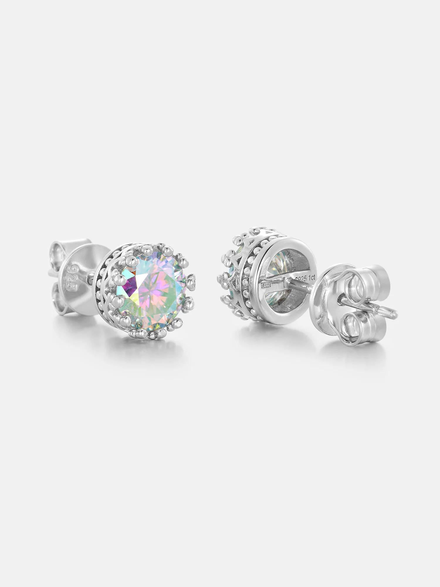 Rainbow Moissanite Crown Stud Earrings - Image 3
