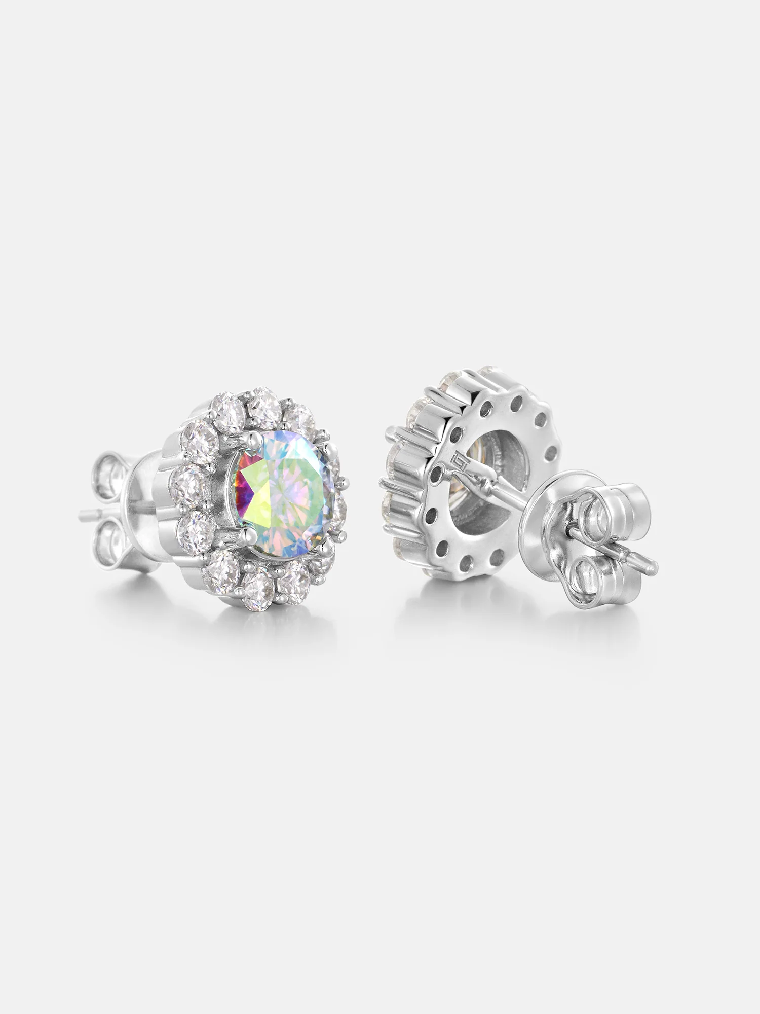 Rainbow Moissanite Flower Cluster Stud Earrings - Image 4