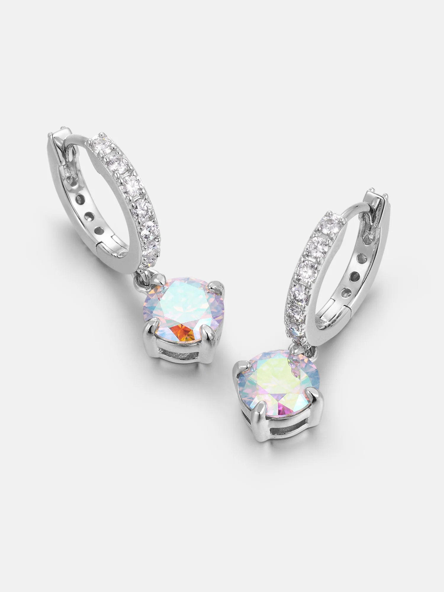 Rainbow Moissanite Hoop Dangle Earrings - Image 3