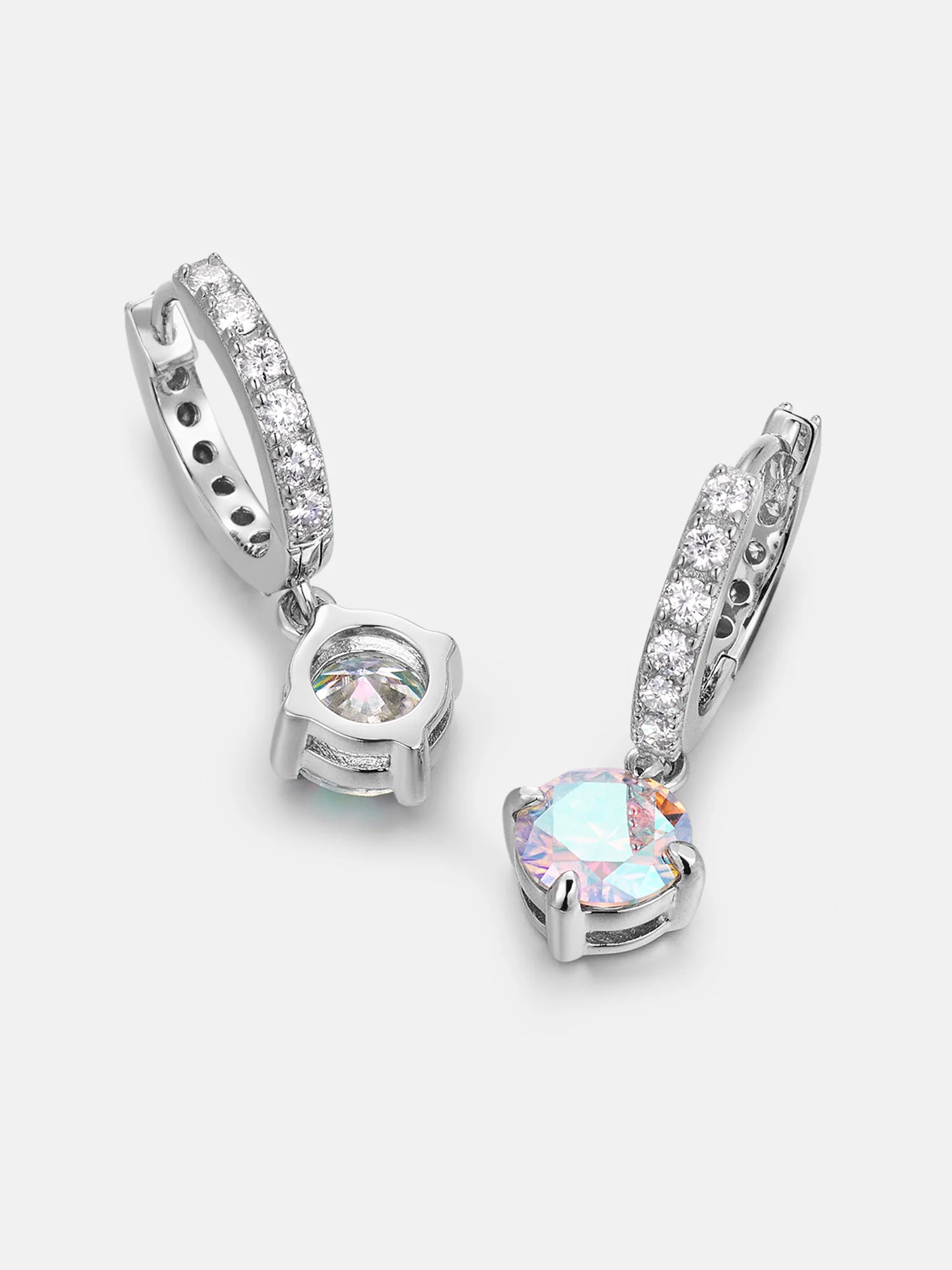 Rainbow Moissanite Hoop Dangle Earrings - Image 4