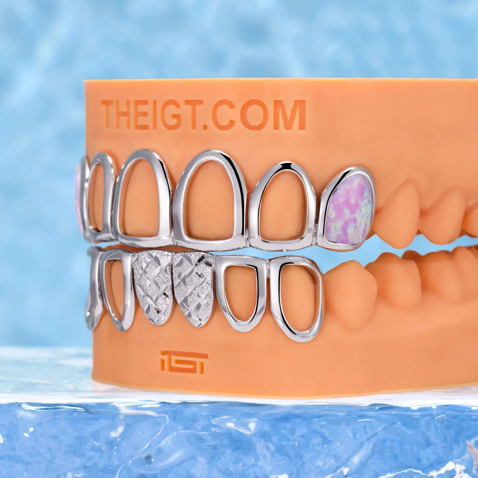 Rainbow Opal Diamond Cut Custom Grillz - Image 3