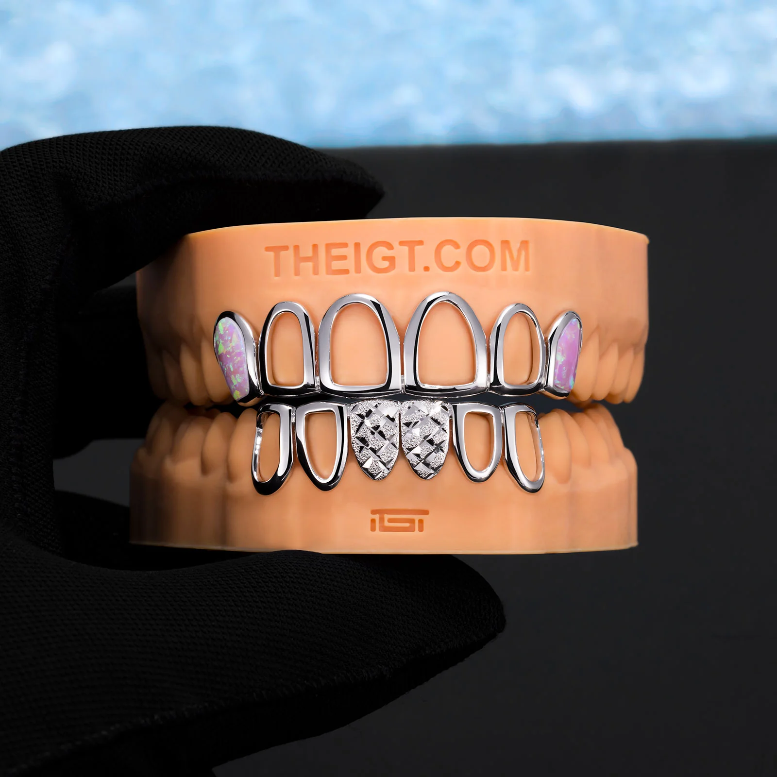 Rainbow Opal Diamond Cut Custom Grillz - Image 4