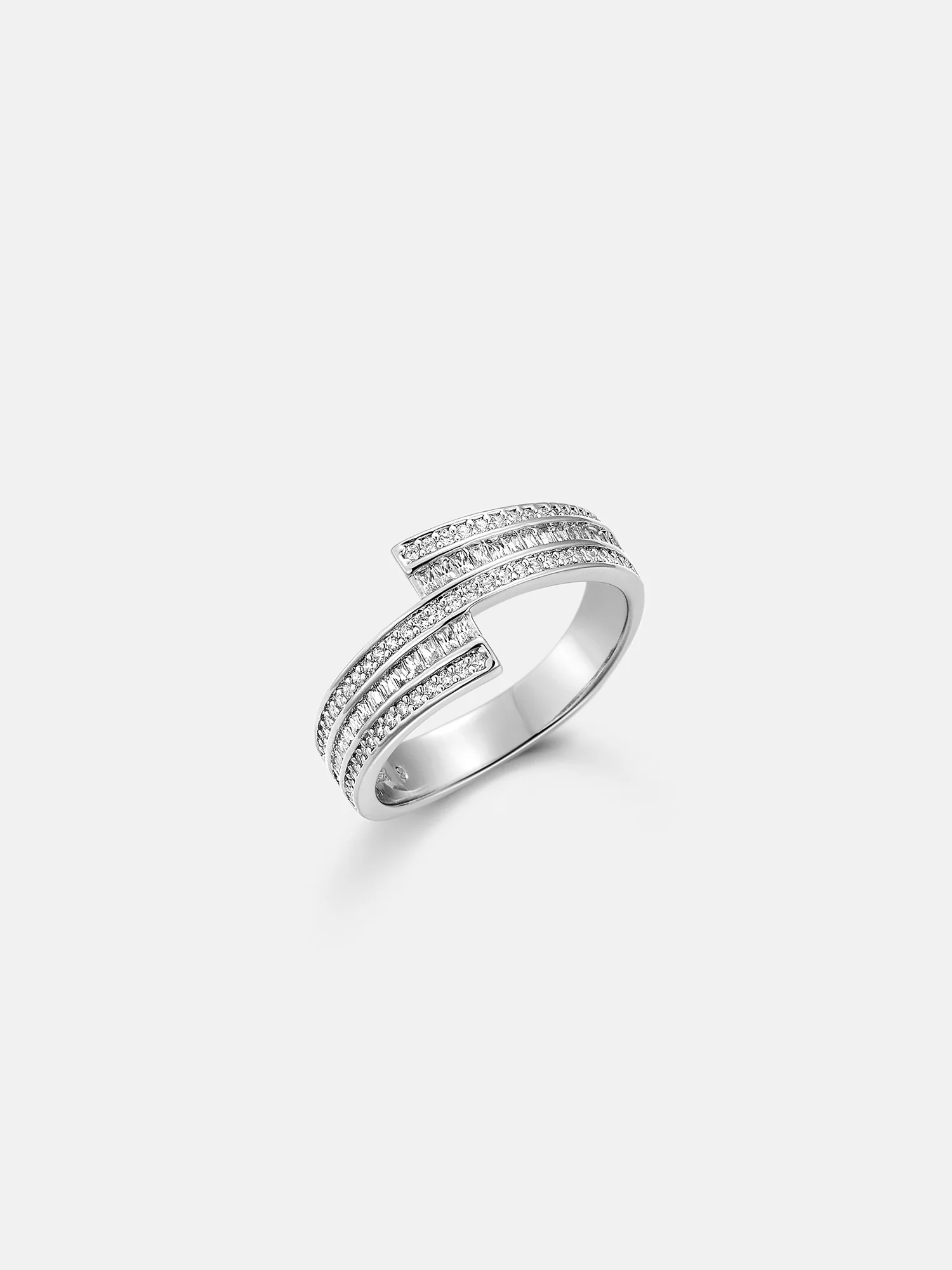 Round & Baguette Triple Row Moissanite Spiral Ring - Image 2