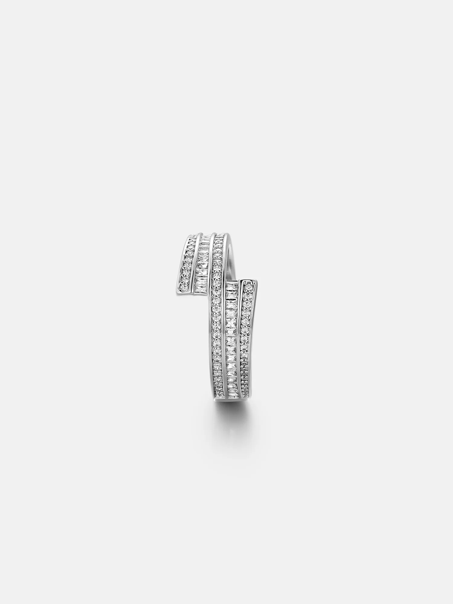 Round & Baguette Triple Row Moissanite Spiral Ring - Image 3