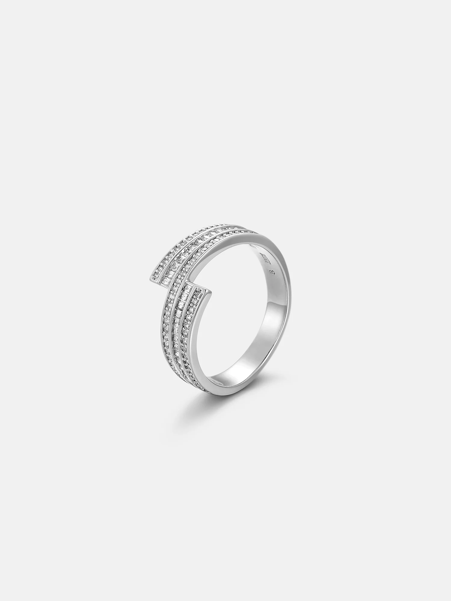 Round & Baguette Triple Row Moissanite Spiral Ring - Image 4