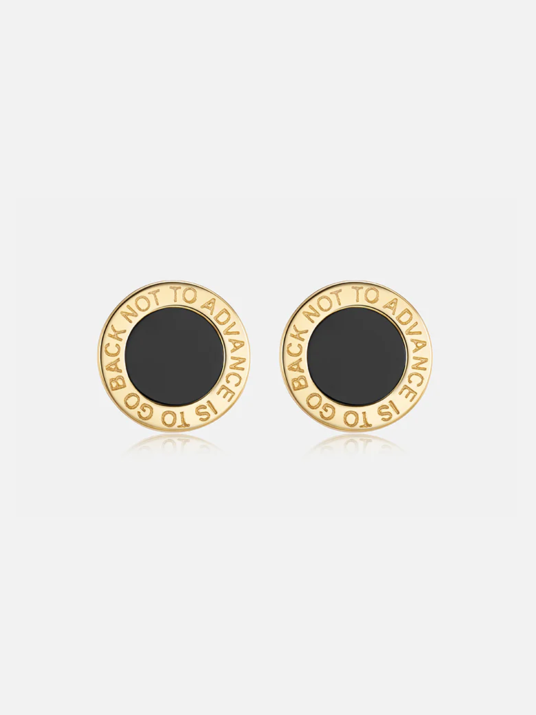 Round Black Agate Stud Earrings - Image 2