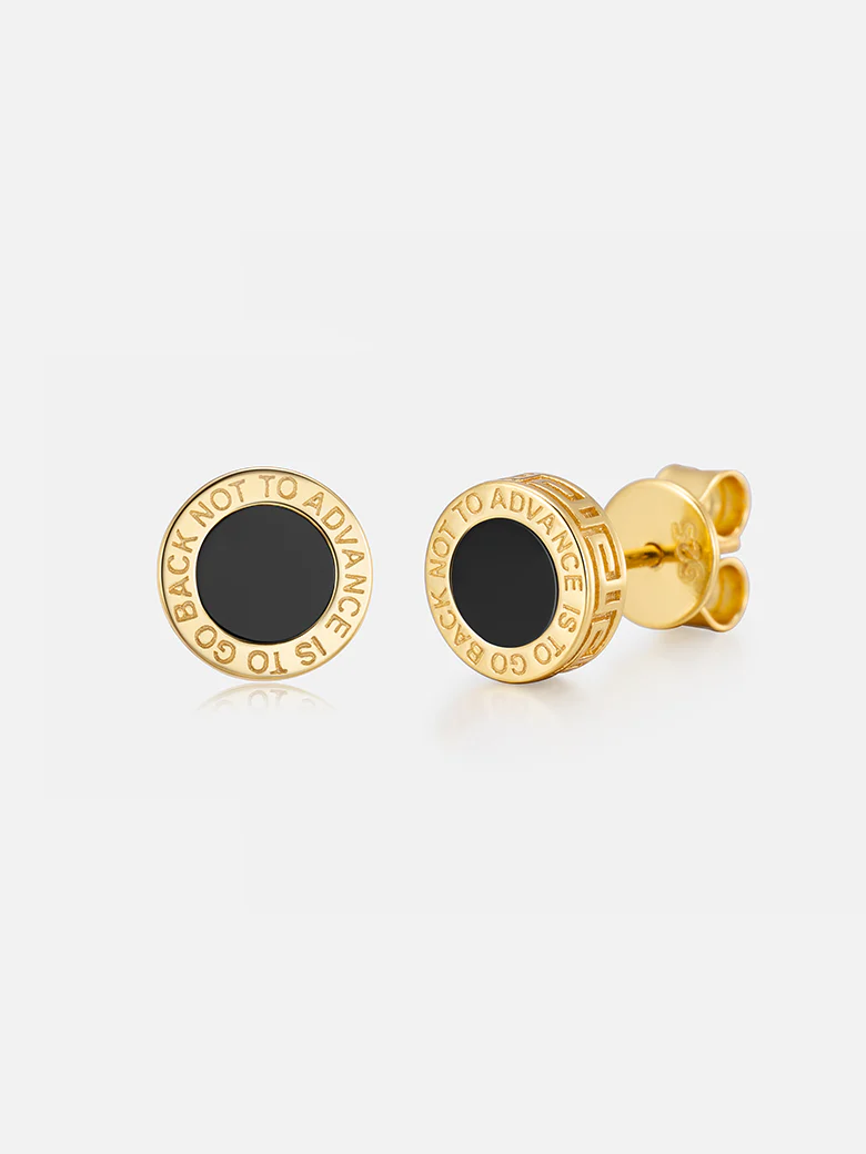 Round Black Agate Stud Earrings - Image 3