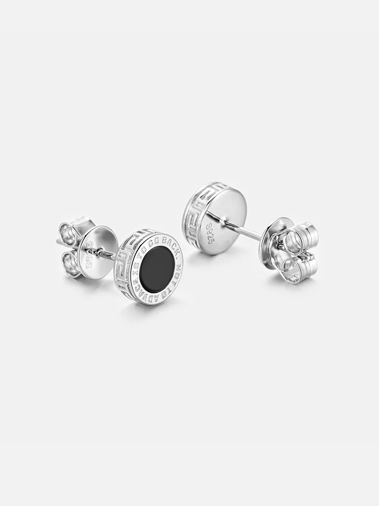 Round Black Agate Stud Earrings - Image 4