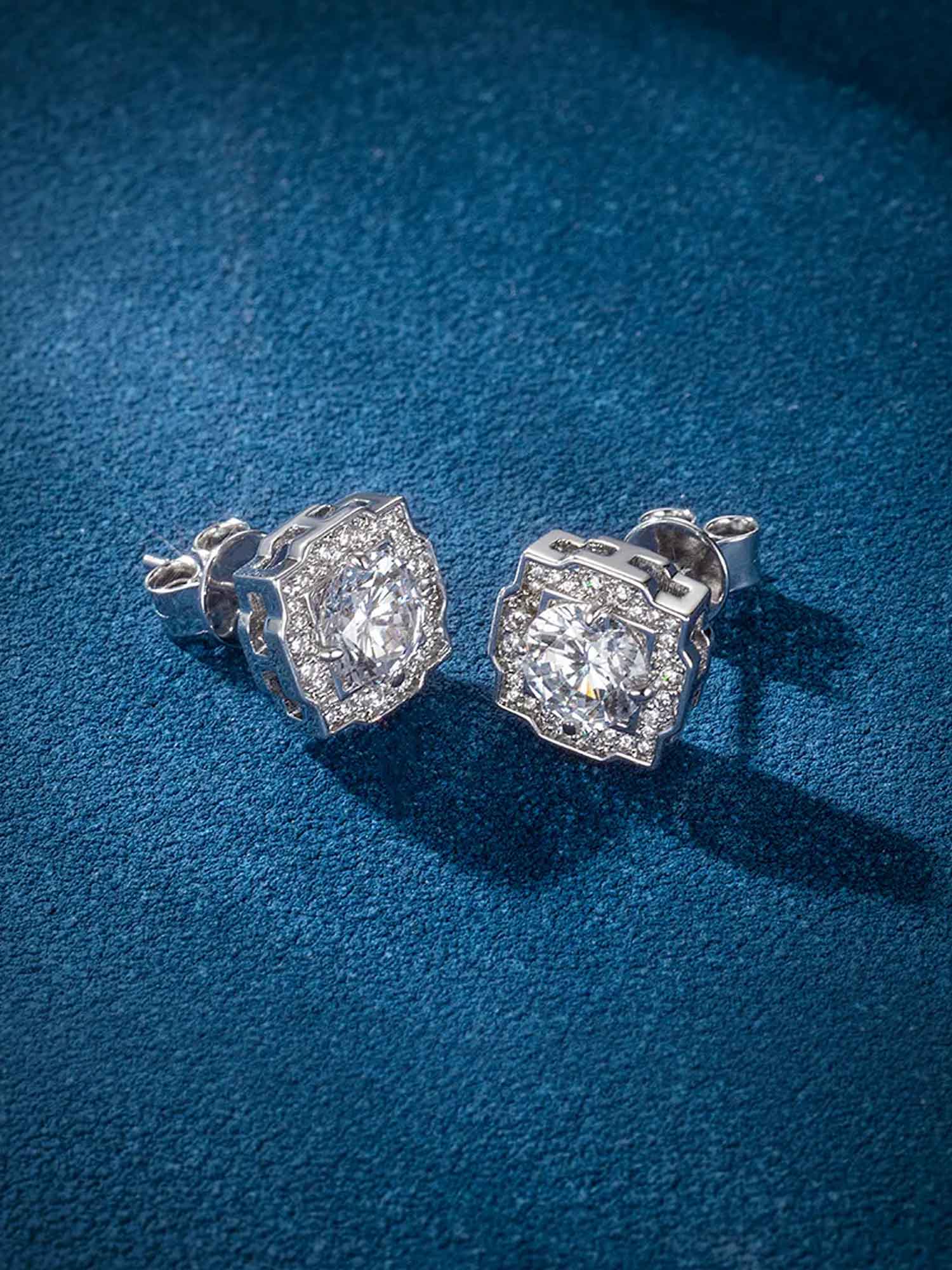 Round Cut Moissanite Polygon Earrings - Image 5